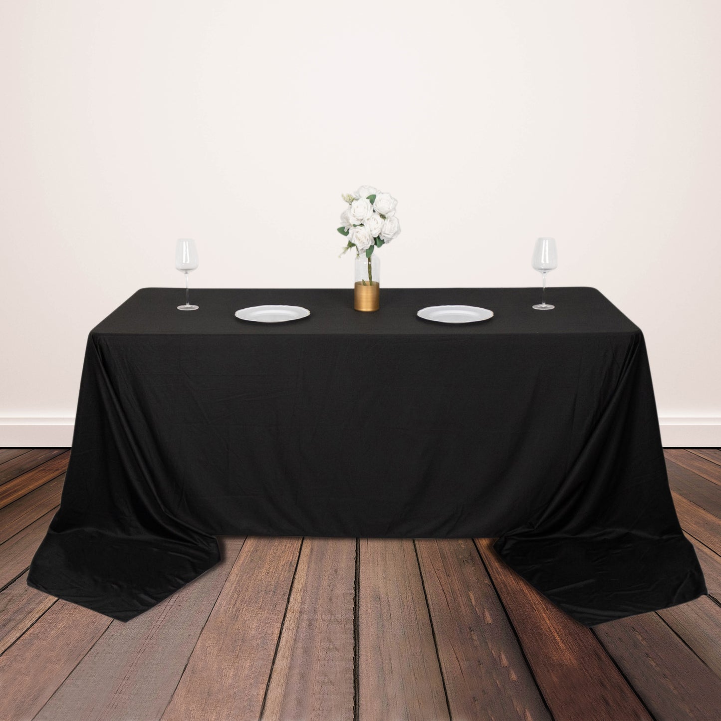 90"x156" Black Premium Scuba Wrinkle Free Rectangular Tablecloth, Seamless Scuba Polyester Tablecloth