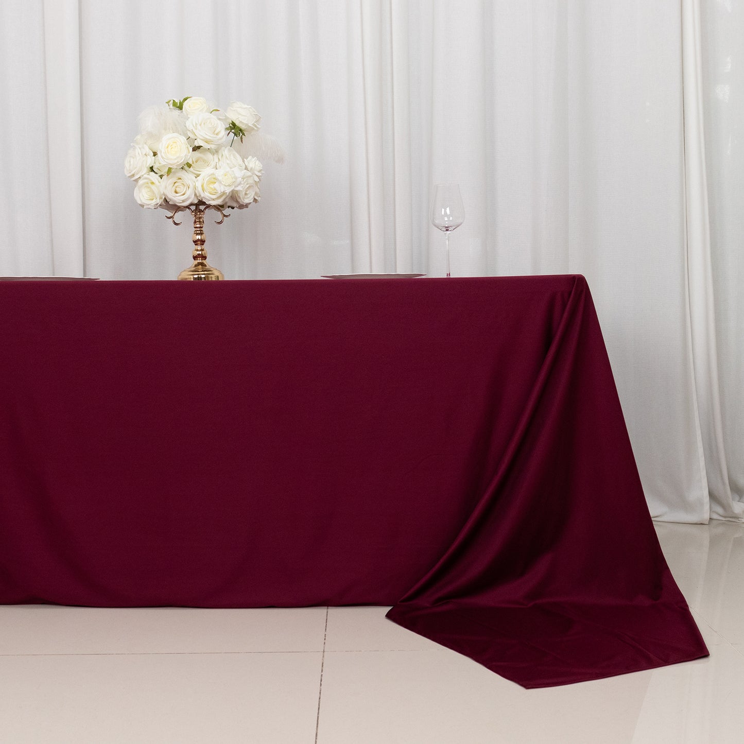 90"x156" Burgundy Premium Scuba Wrinkle Free Rectangular Tablecloth, Seamless Scuba Polyester Tablecloth