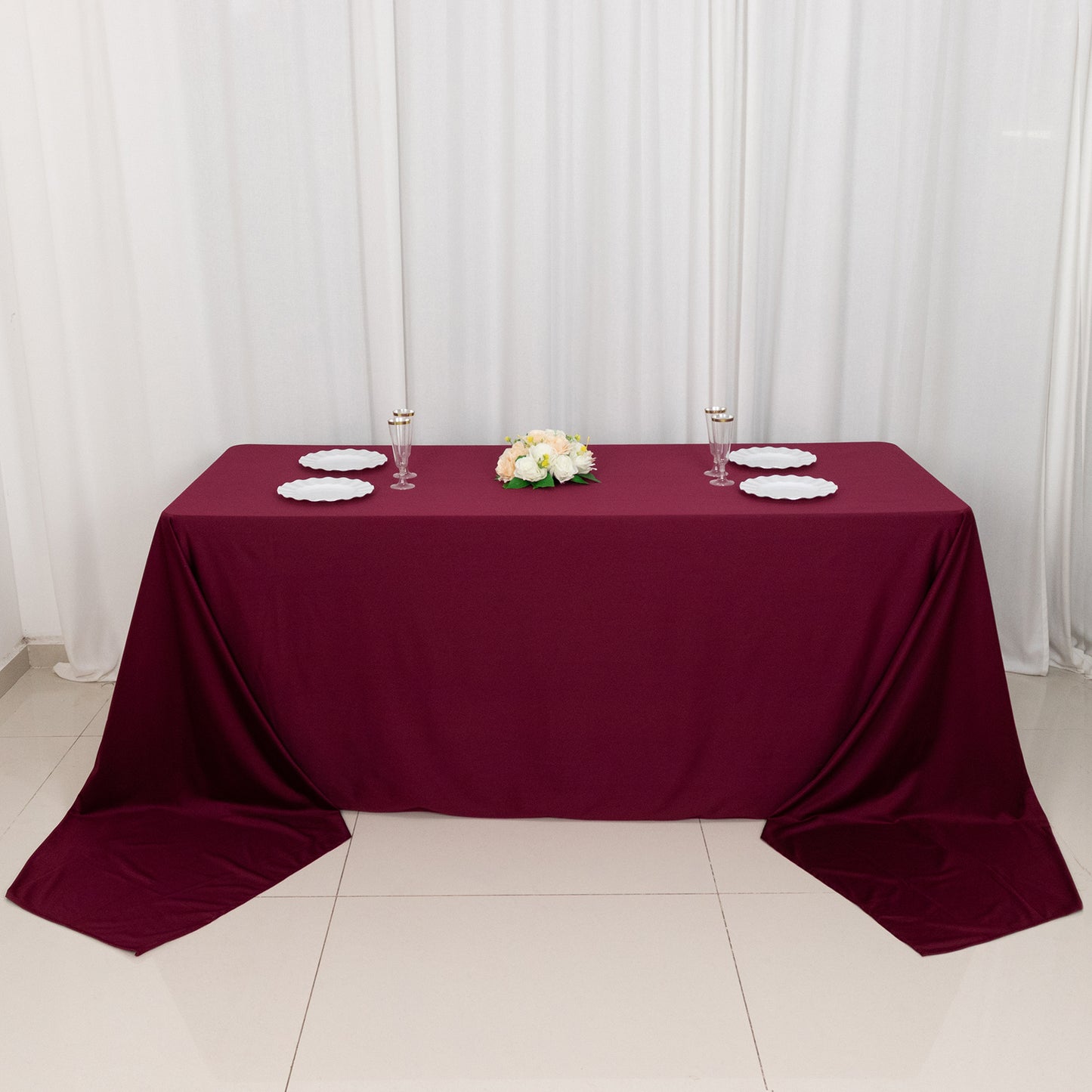 90"x156" Burgundy Premium Scuba Wrinkle Free Rectangular Tablecloth, Seamless Scuba Polyester Tablecloth