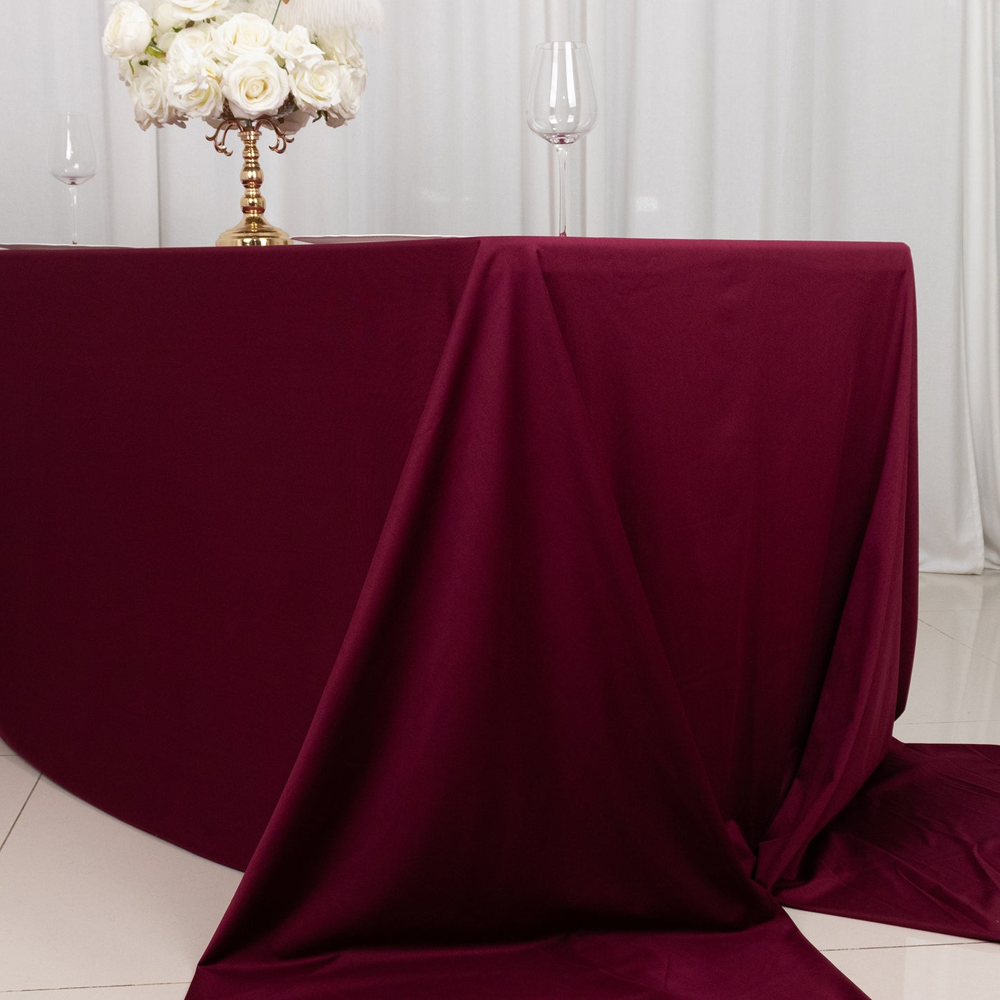 90"x156" Burgundy Premium Scuba Wrinkle Free Rectangular Tablecloth, Seamless Scuba Polyester Tablecloth