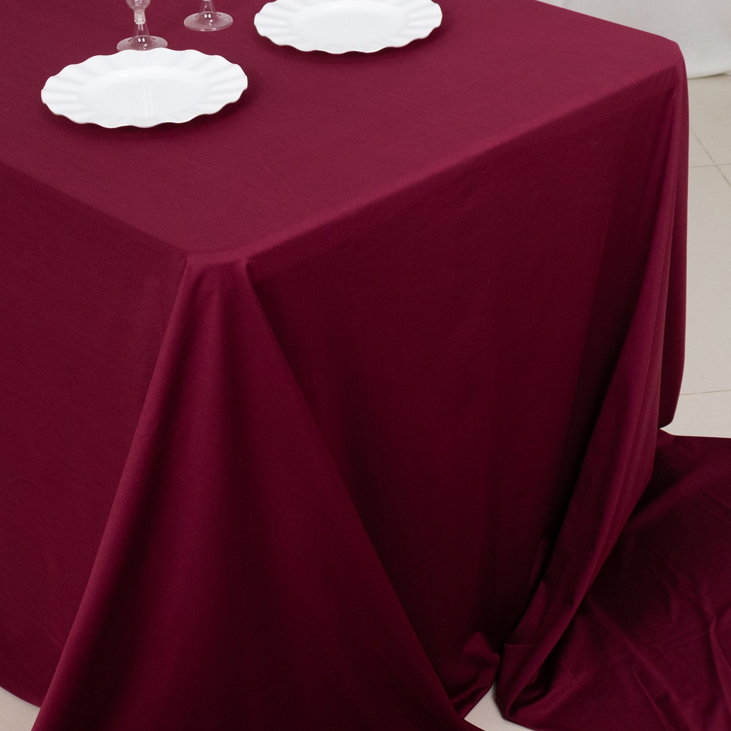 90"x156" Burgundy Premium Scuba Wrinkle Free Rectangular Tablecloth, Seamless Scuba Polyester Tablecloth