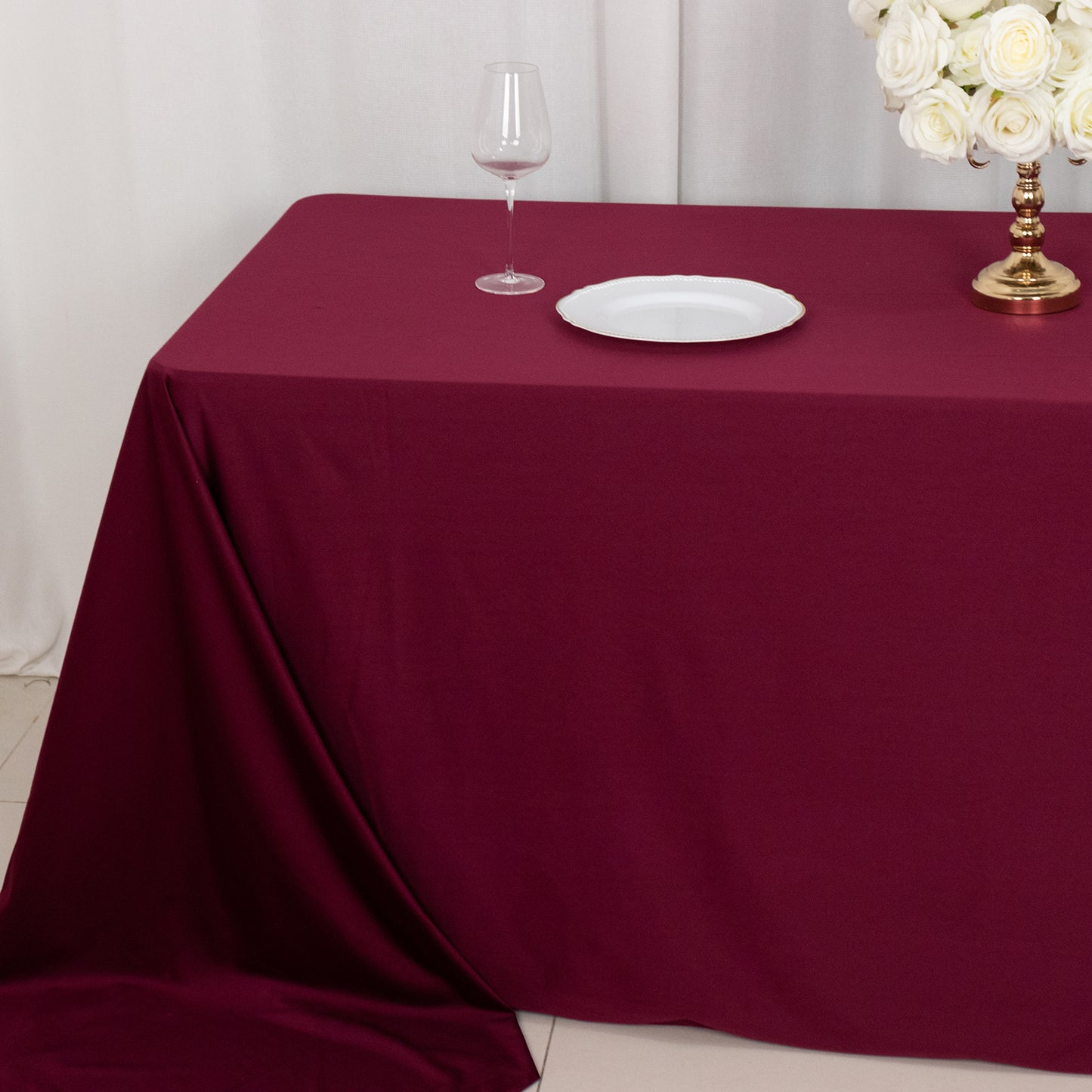 90"x156" Burgundy Premium Scuba Wrinkle Free Rectangular Tablecloth, Seamless Scuba Polyester Tablecloth