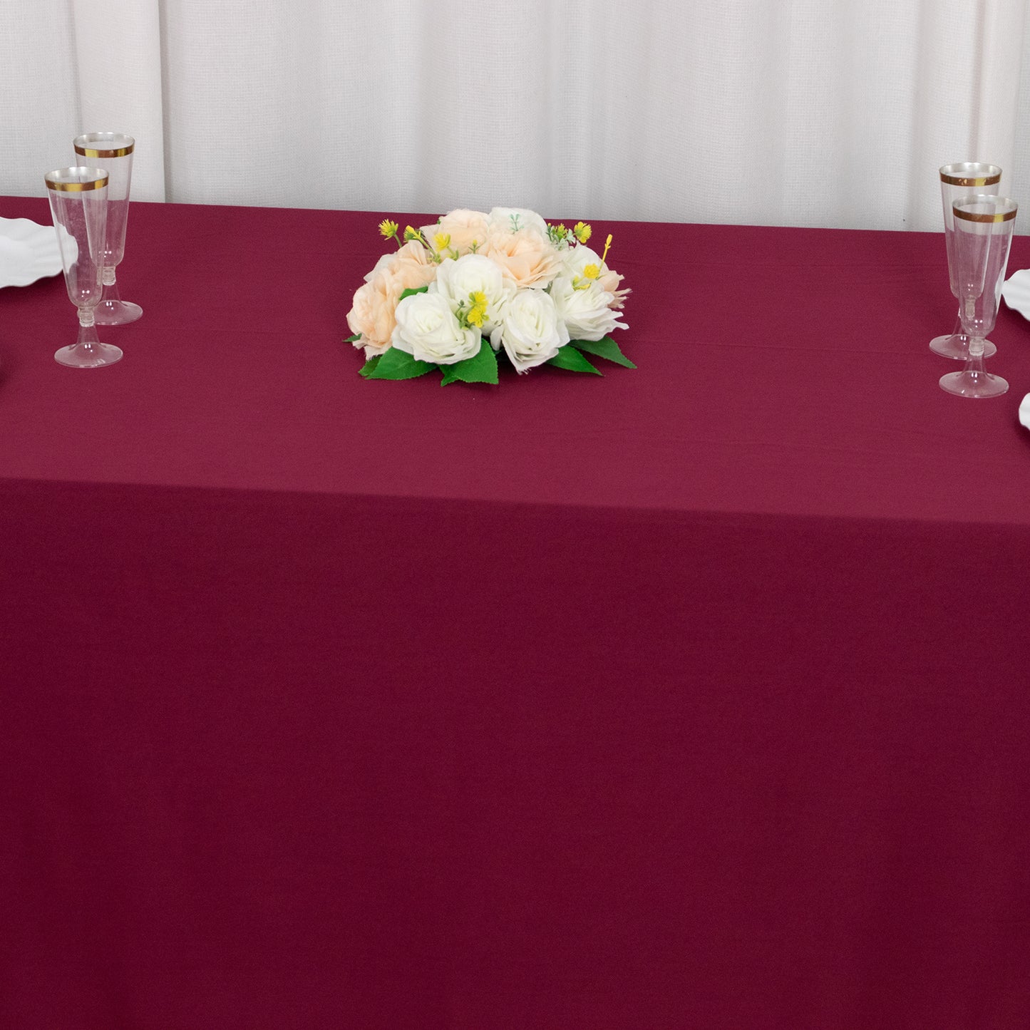 90"x156" Burgundy Premium Scuba Wrinkle Free Rectangular Tablecloth, Seamless Scuba Polyester Tablecloth