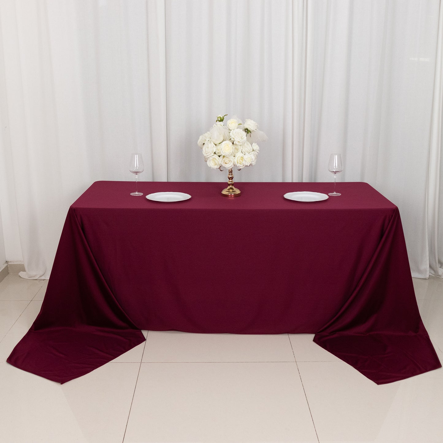 90"x156" Burgundy Premium Scuba Wrinkle Free Rectangular Tablecloth, Seamless Scuba Polyester Tablecloth