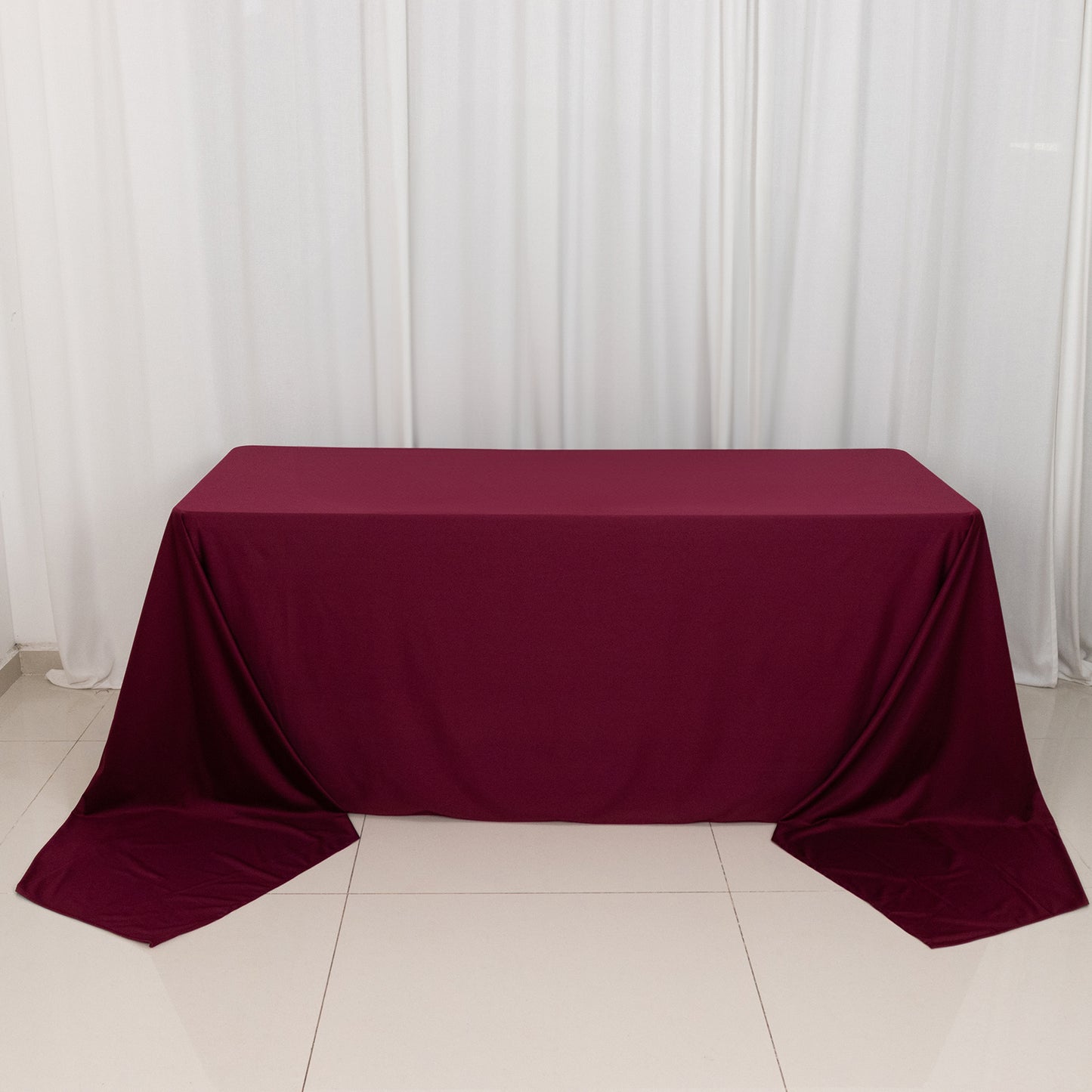 90"x156" Burgundy Premium Scuba Wrinkle Free Rectangular Tablecloth, Seamless Scuba Polyester Tablecloth