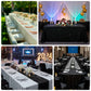 Pearl white rectangular tablecloth with rhinestone accents for elegant events.