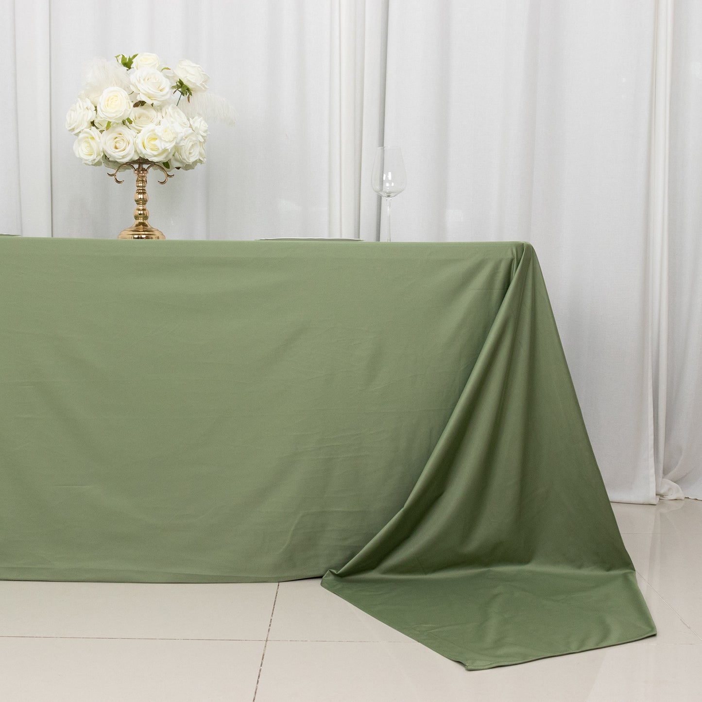 90"x156" Dusty Sage Green Premium Scuba Wrinkle Free Rectangular Tablecloth, Seamless Scuba Polyester Tablecloth