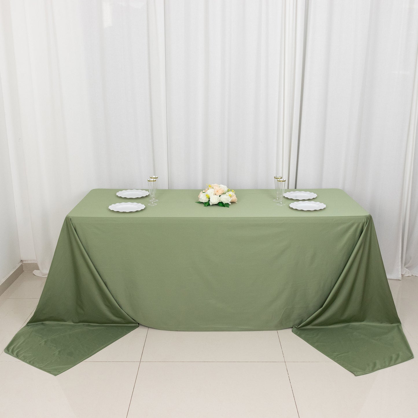 90"x156" Dusty Sage Green Premium Scuba Wrinkle Free Rectangular Tablecloth, Seamless Scuba Polyester Tablecloth