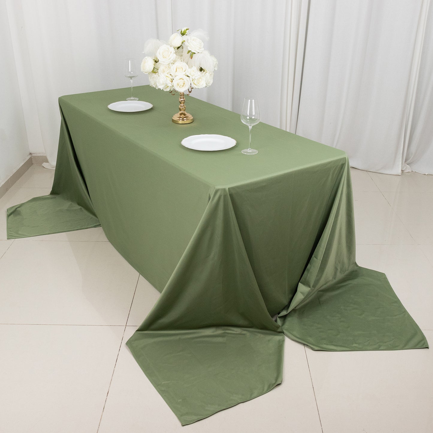 90"x156" Dusty Sage Green Premium Scuba Wrinkle Free Rectangular Tablecloth, Seamless Scuba Polyester Tablecloth