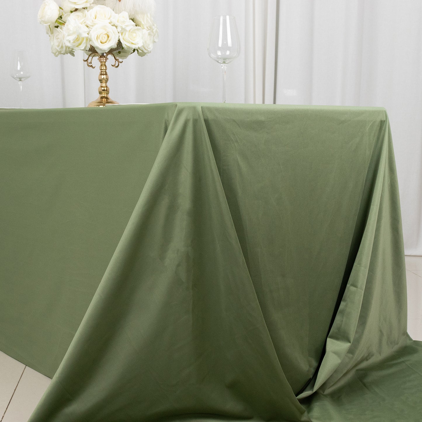 90"x156" Dusty Sage Green Premium Scuba Wrinkle Free Rectangular Tablecloth, Seamless Scuba Polyester Tablecloth