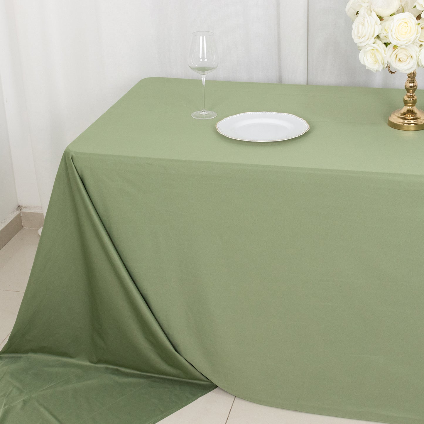 90"x156" Dusty Sage Green Premium Scuba Wrinkle Free Rectangular Tablecloth, Seamless Scuba Polyester Tablecloth