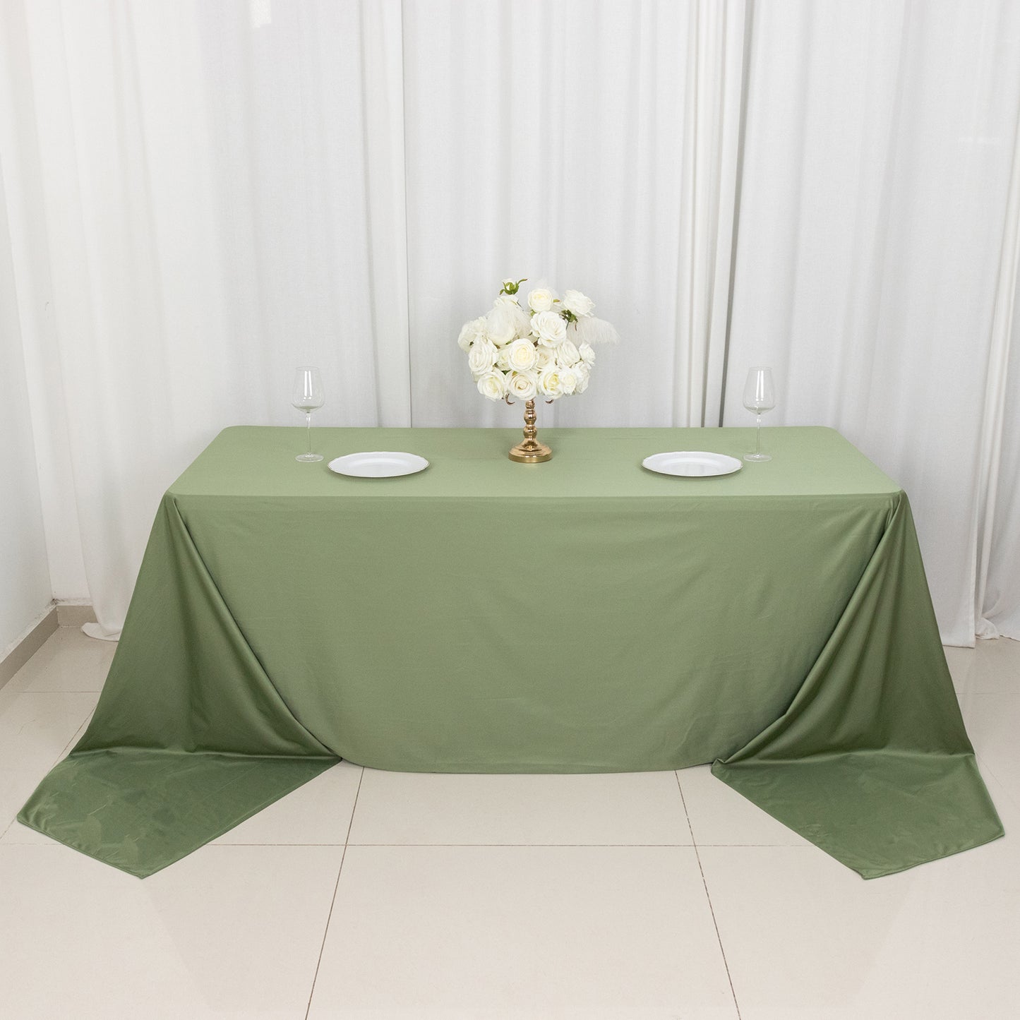 90"x156" Dusty Sage Green Premium Scuba Wrinkle Free Rectangular Tablecloth, Seamless Scuba Polyester Tablecloth