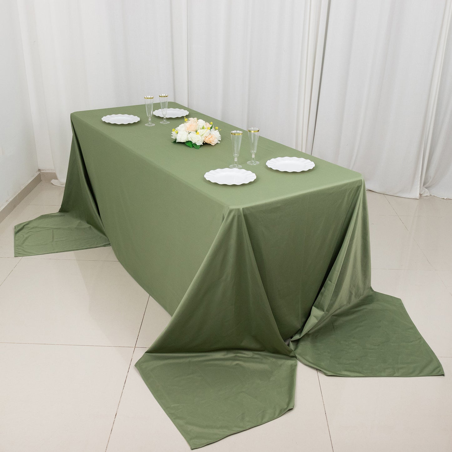 90"x156" Dusty Sage Green Premium Scuba Wrinkle Free Rectangular Tablecloth, Seamless Scuba Polyester Tablecloth