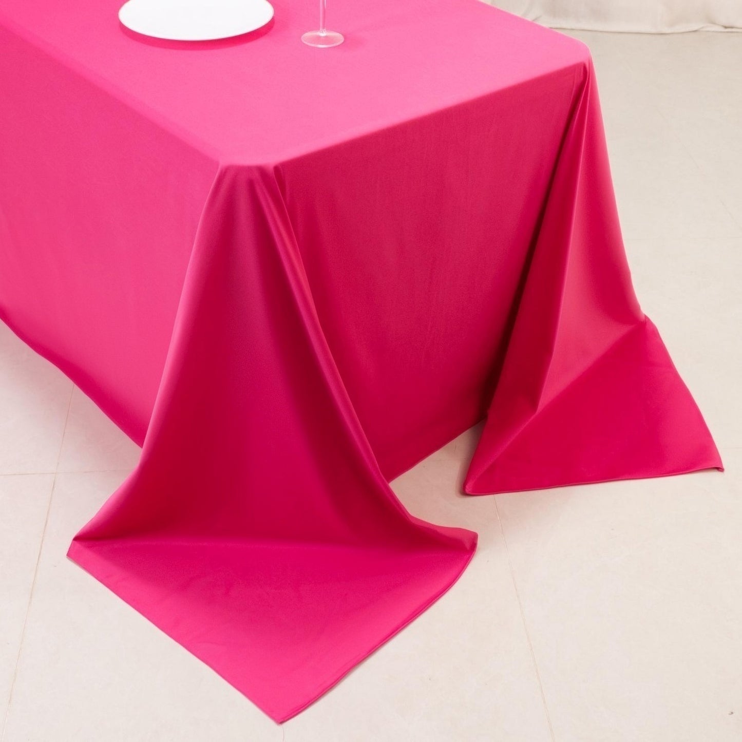 90"x156" Fuchsia Scuba Wrinkle Free Rectangular Tablecloth, Seamless Scuba Polyester Tablecloth for 8 Foot Table With Floor-Length Drop