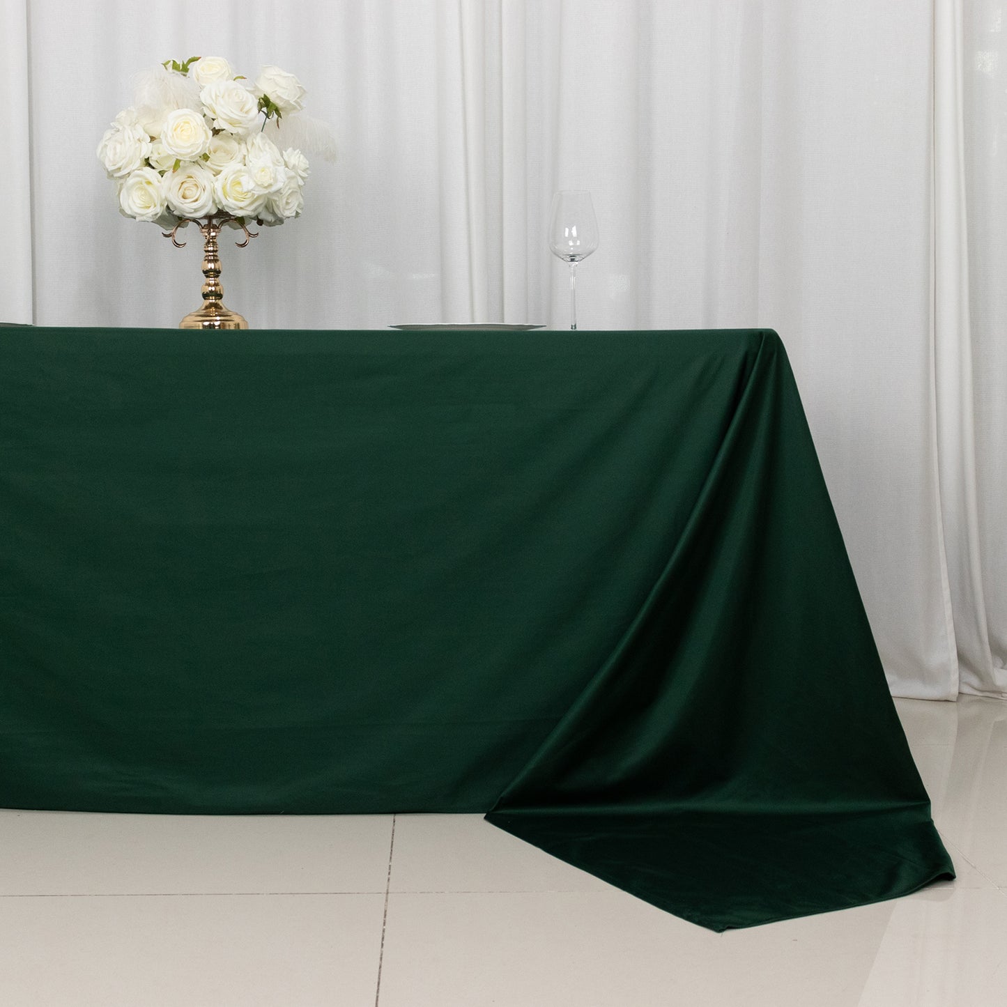 90"x156" Hunter Emerald Green Premium Scuba Wrinkle Free Rectangular Tablecloth, Seamless Scuba Polyester Tablecloth