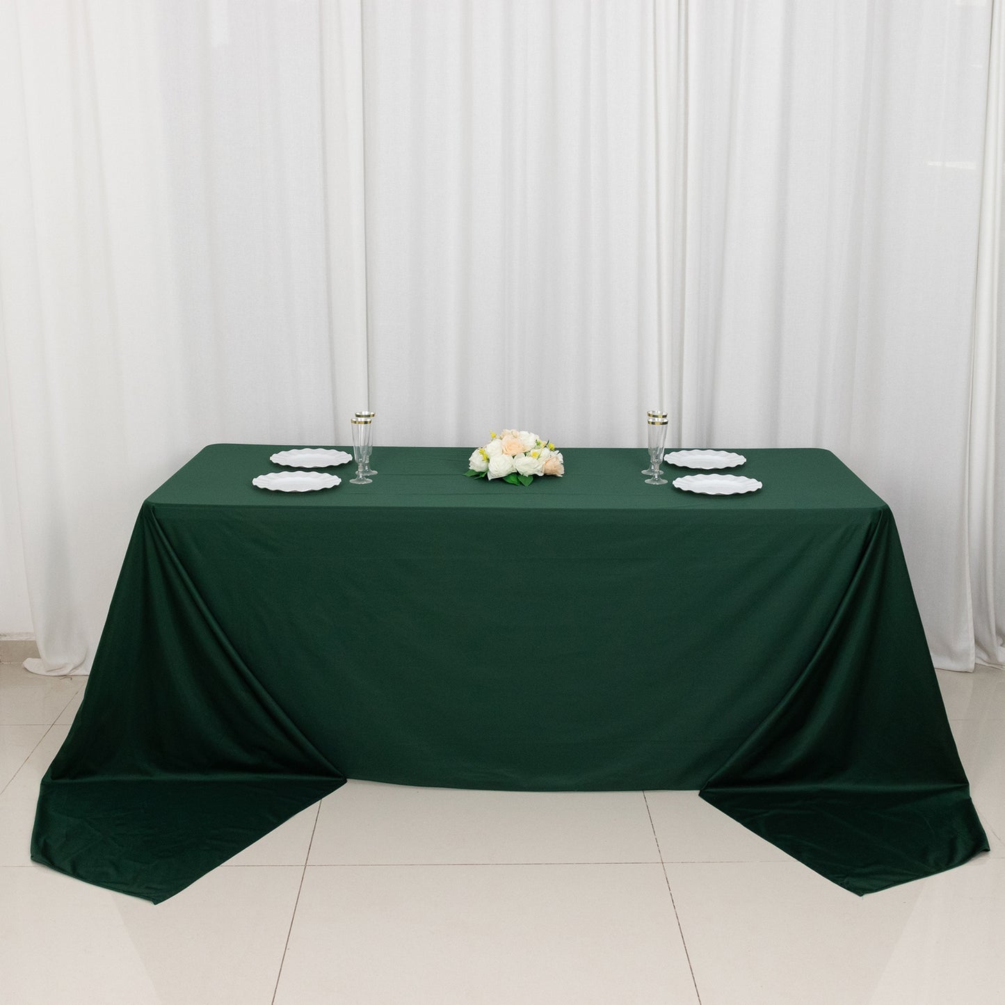 90"x156" Hunter Emerald Green Premium Scuba Wrinkle Free Rectangular Tablecloth, Seamless Scuba Polyester Tablecloth