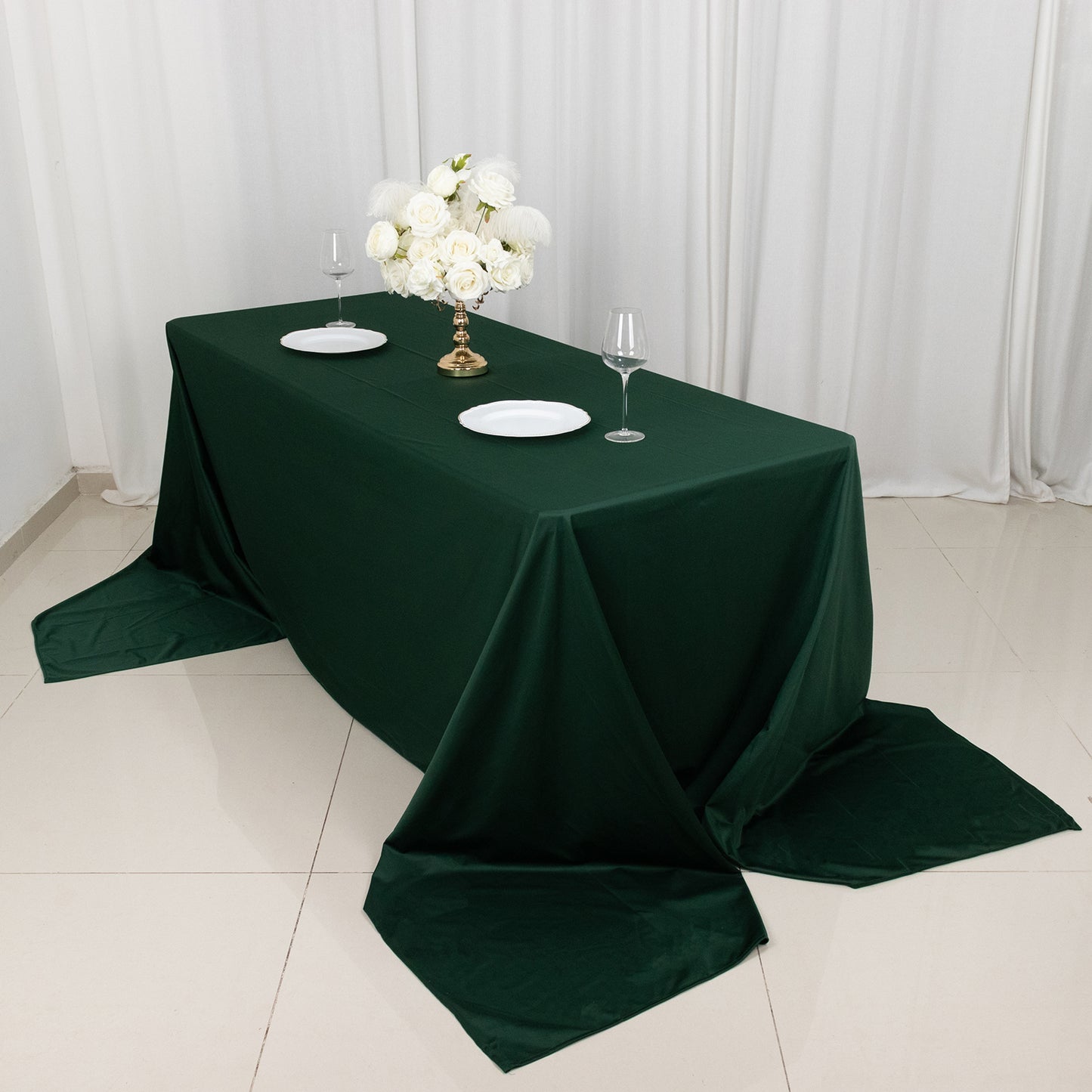 90"x156" Hunter Emerald Green Premium Scuba Wrinkle Free Rectangular Tablecloth, Seamless Scuba Polyester Tablecloth