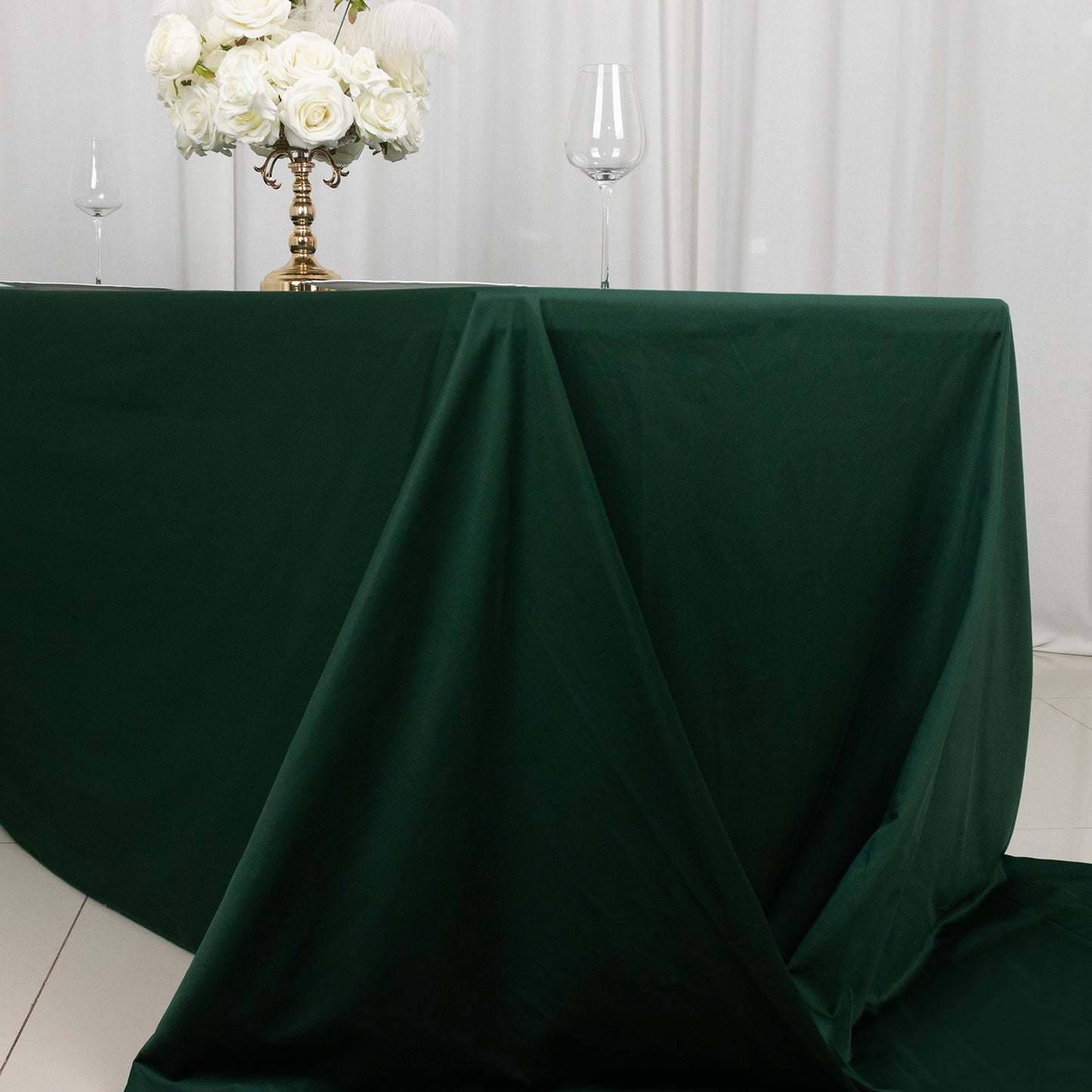 90"x156" Hunter Emerald Green Premium Scuba Wrinkle Free Rectangular Tablecloth, Seamless Scuba Polyester Tablecloth