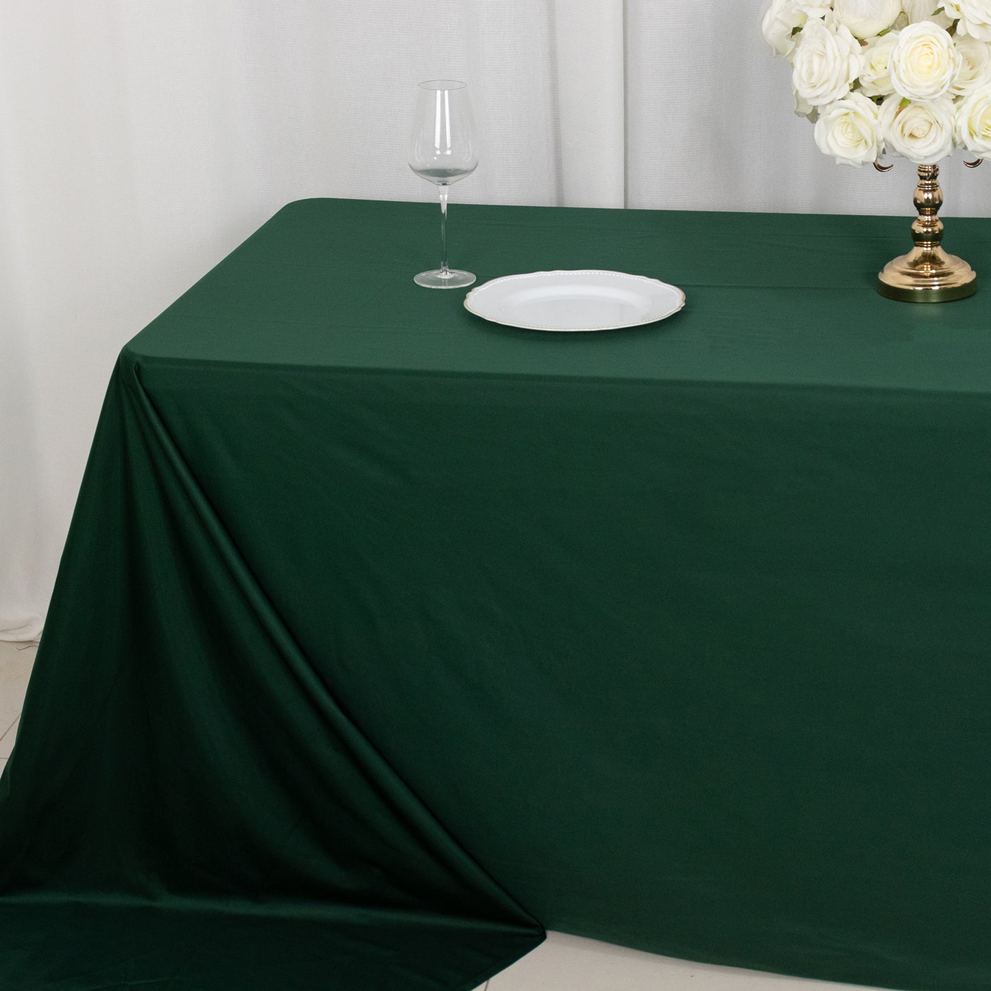 90"x156" Hunter Emerald Green Premium Scuba Wrinkle Free Rectangular Tablecloth, Seamless Scuba Polyester Tablecloth