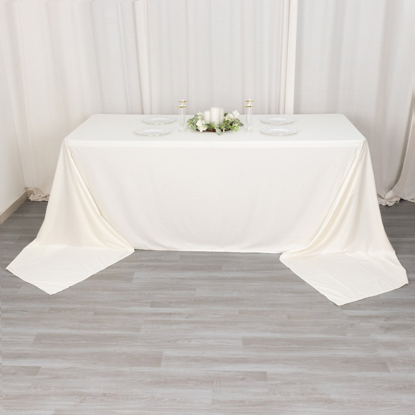 90"x156" Ivory Premium Scuba Wrinkle Free Rectangular Tablecloth, Seamless Scuba Polyester Tablecloth