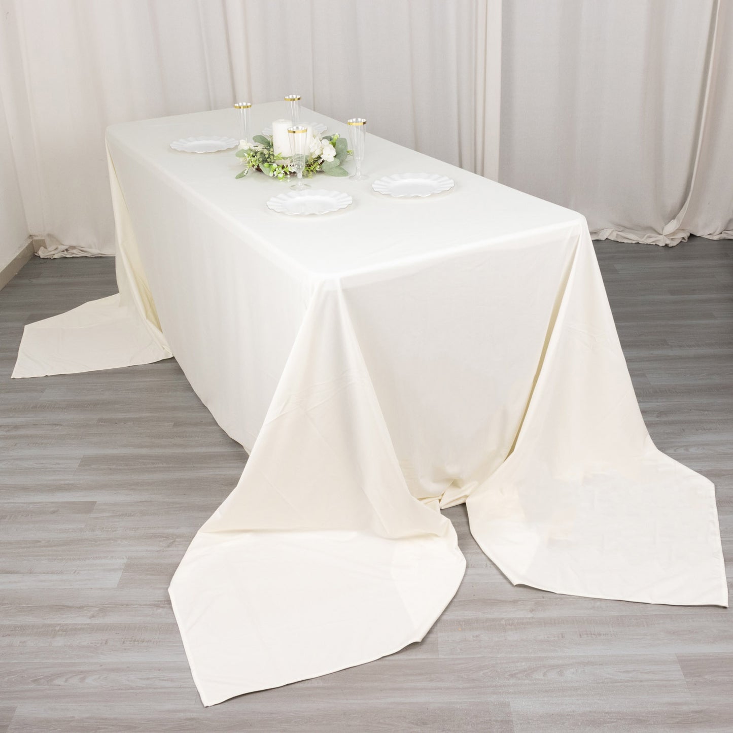 90"x156" Ivory Premium Scuba Wrinkle Free Rectangular Tablecloth, Seamless Scuba Polyester Tablecloth