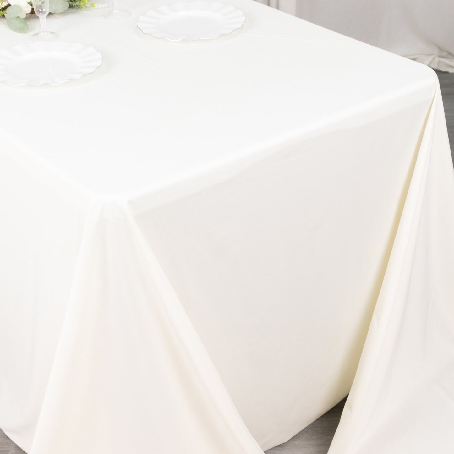 90"x156" Ivory Premium Scuba Wrinkle Free Rectangular Tablecloth, Seamless Scuba Polyester Tablecloth