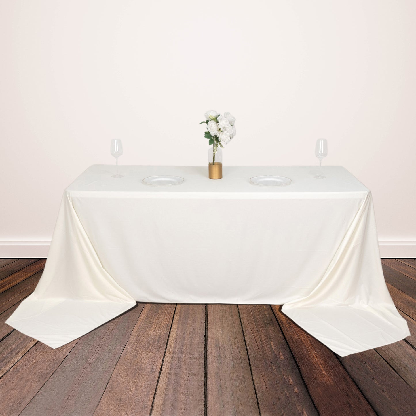 90"x156" Ivory Premium Scuba Wrinkle Free Rectangular Tablecloth, Seamless Scuba Polyester Tablecloth