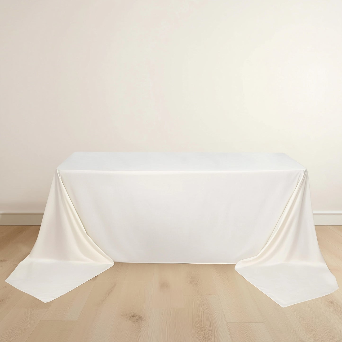 90"x156" Ivory Scuba Wrinkle Free Rectangular Tablecloth, Seamless Scuba Polyester Tablecloth