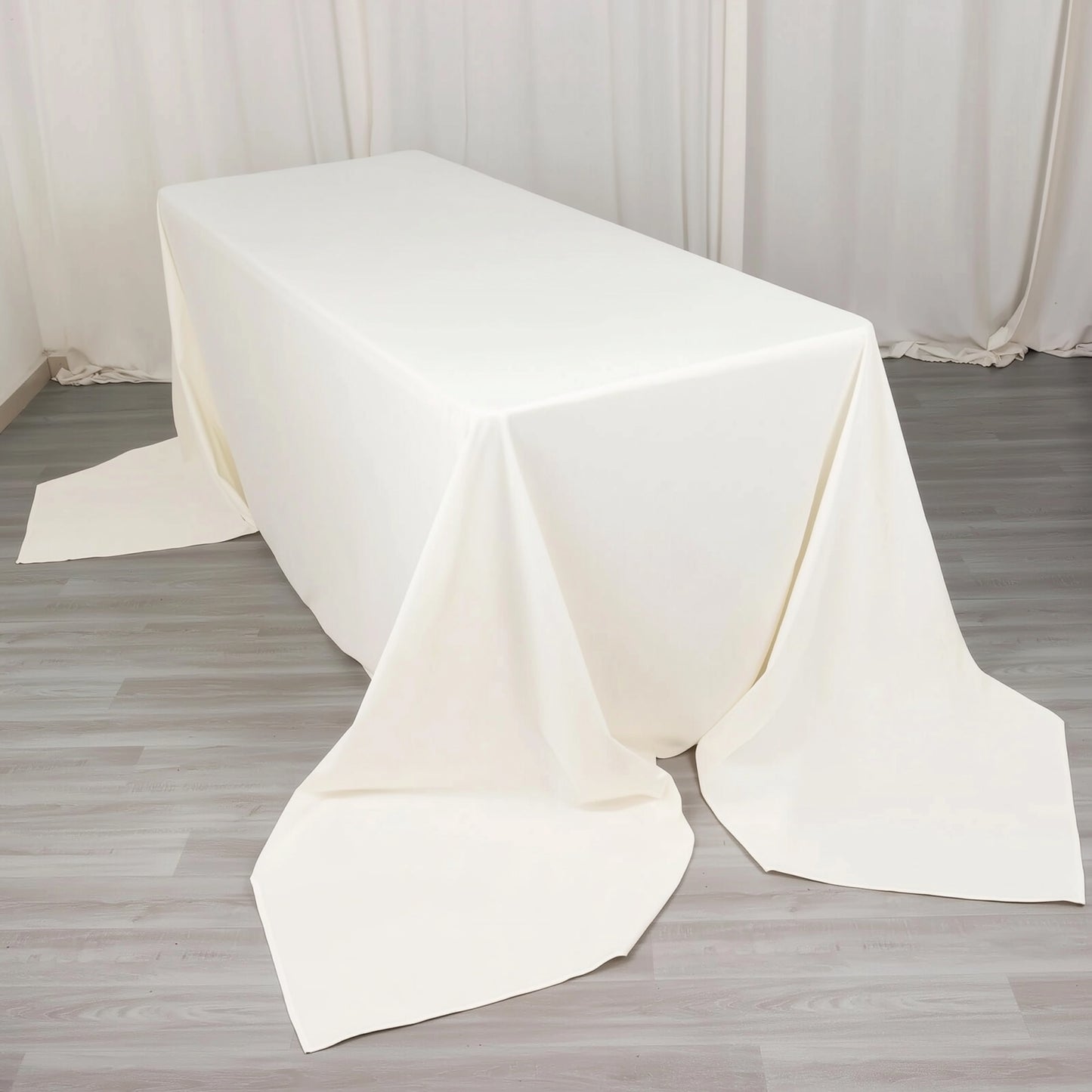 90"x156" Ivory Scuba Wrinkle Free Rectangular Tablecloth, Seamless Scuba Polyester Tablecloth