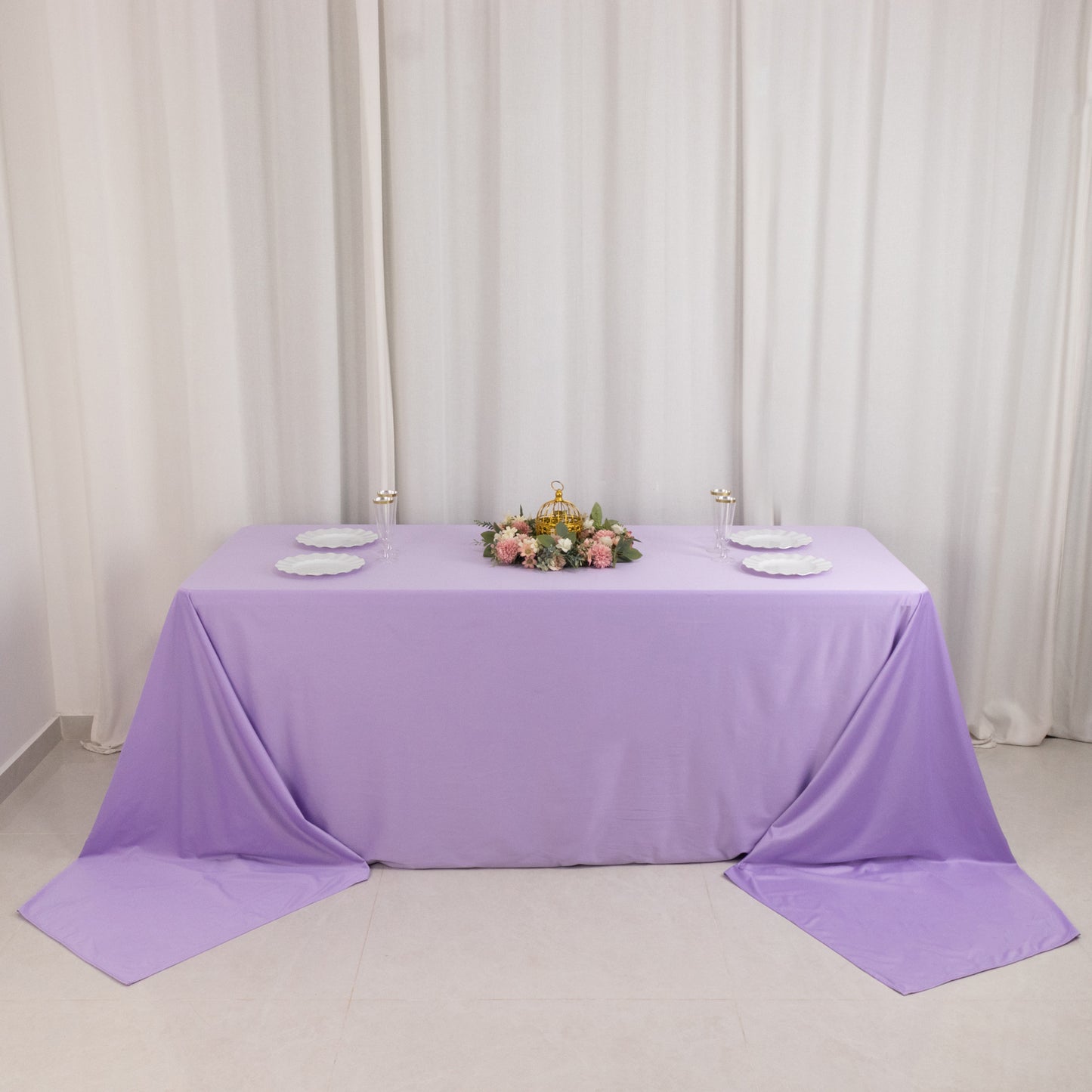 90"x156" Lavender Lilac Scuba Wrinkle Free Rectangular Tablecloth, Seamless Scuba Polyester Tablecloth for 8 Foot Table With Floor-Length Drop