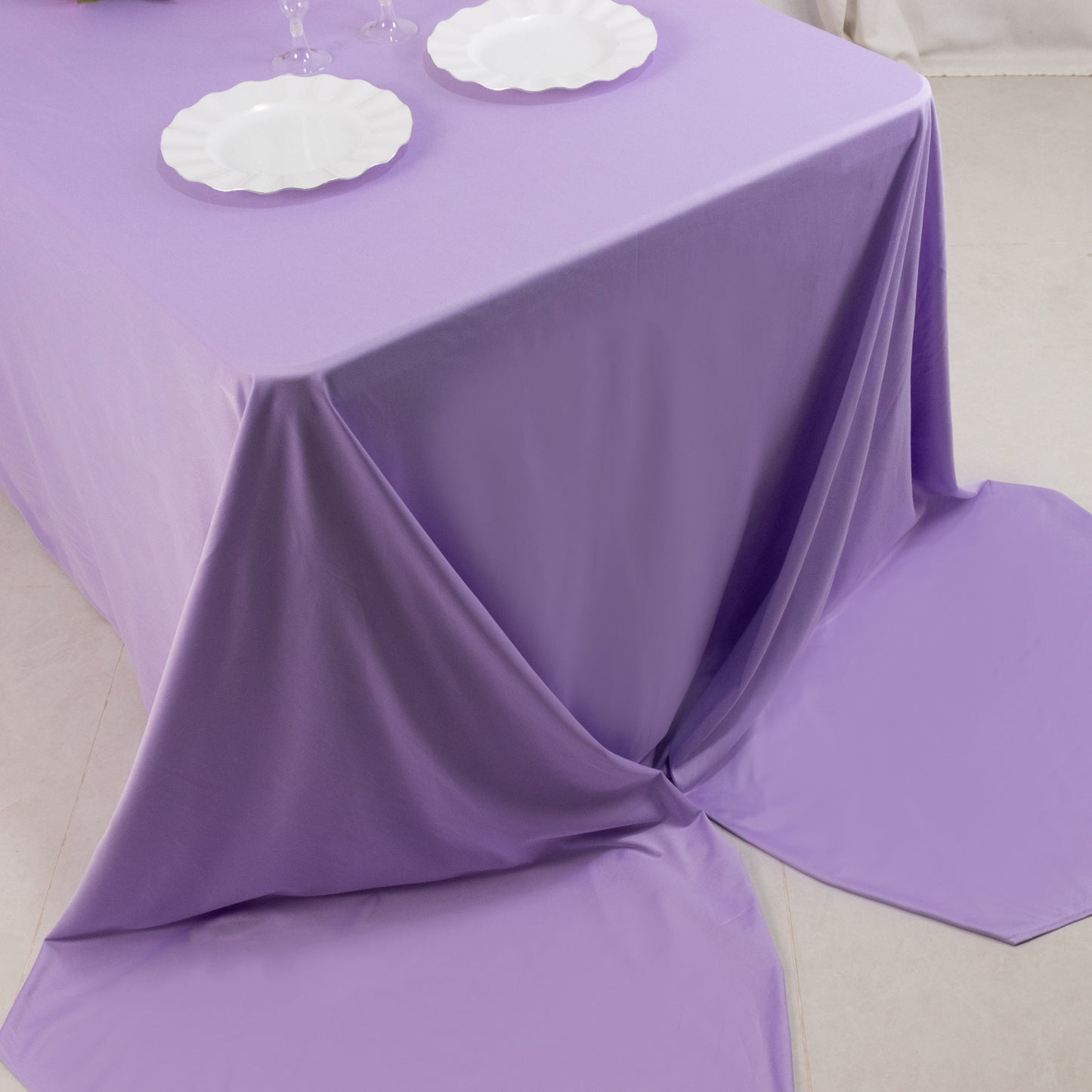 90"x156" Lavender Lilac Scuba Wrinkle Free Rectangular Tablecloth, Seamless Scuba Polyester Tablecloth for 8 Foot Table With Floor-Length Drop