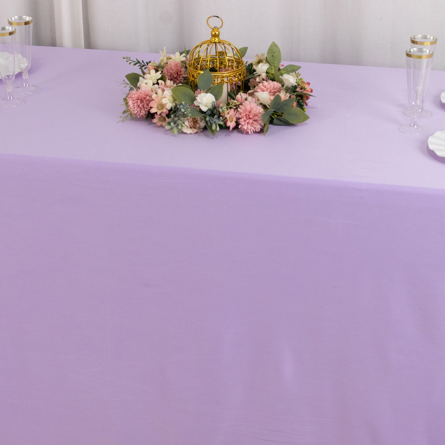 90"x156" Lavender Lilac Scuba Wrinkle Free Rectangular Tablecloth, Seamless Scuba Polyester Tablecloth for 8 Foot Table With Floor-Length Drop
