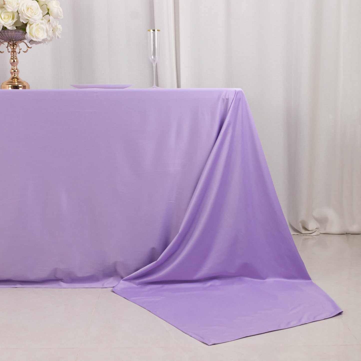 90"x156" Lavender Lilac Scuba Wrinkle Free Rectangular Tablecloth, Seamless Scuba Polyester Tablecloth for 8 Foot Table With Floor-Length Drop