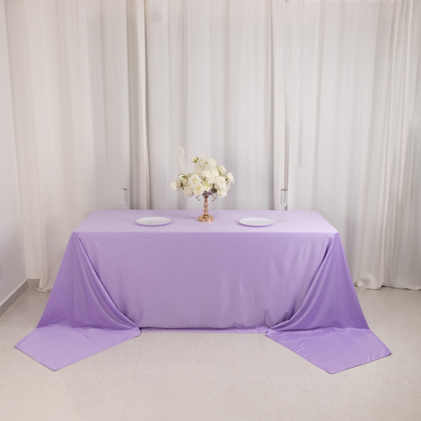 90"x156" Lavender Lilac Scuba Wrinkle Free Rectangular Tablecloth, Seamless Scuba Polyester Tablecloth for 8 Foot Table With Floor-Length Drop