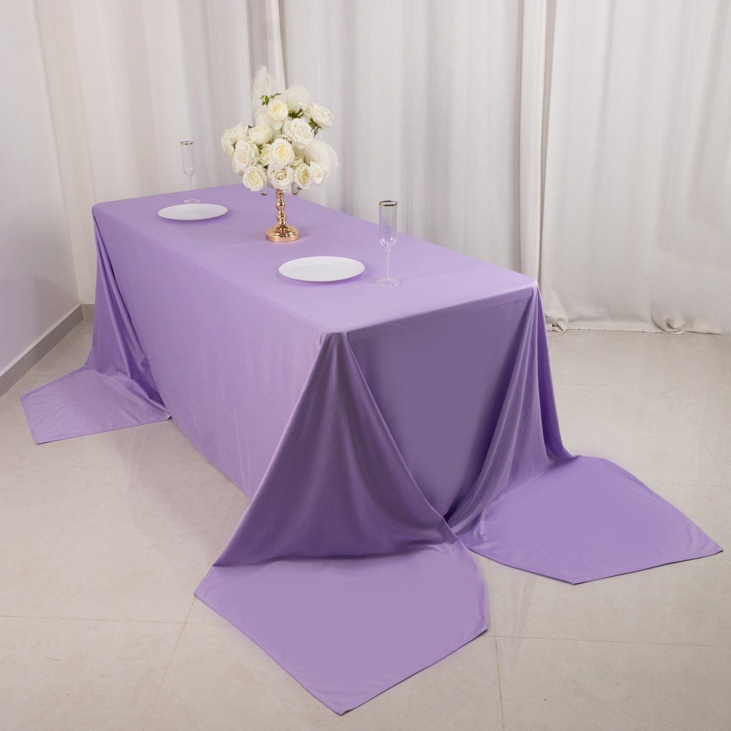 90"x156" Lavender Lilac Scuba Wrinkle Free Rectangular Tablecloth, Seamless Scuba Polyester Tablecloth for 8 Foot Table With Floor-Length Drop
