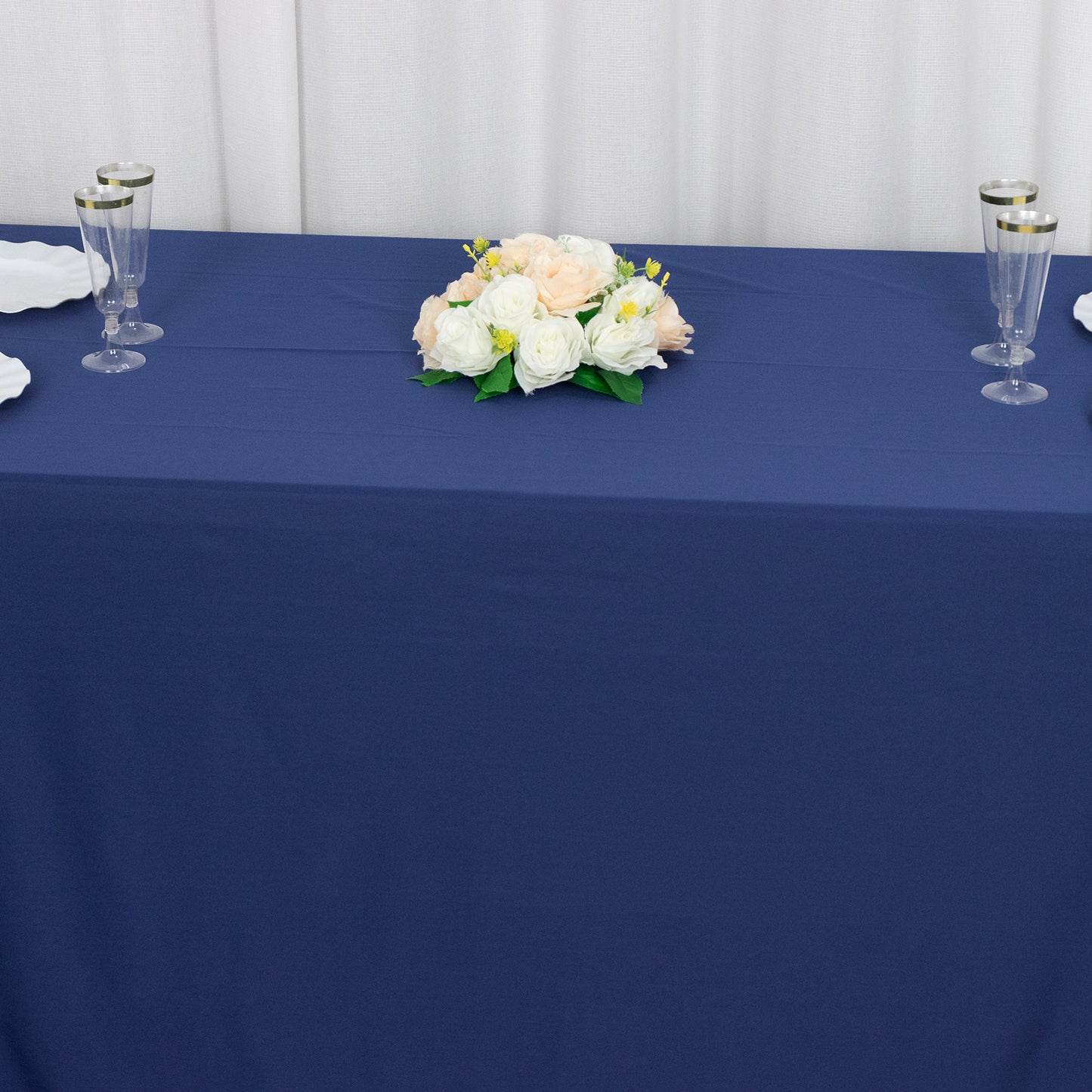 90"x156" Navy Blue Premium Scuba Wrinkle Free Rectangular Tablecloth, Seamless Scuba Polyester Tablecloth