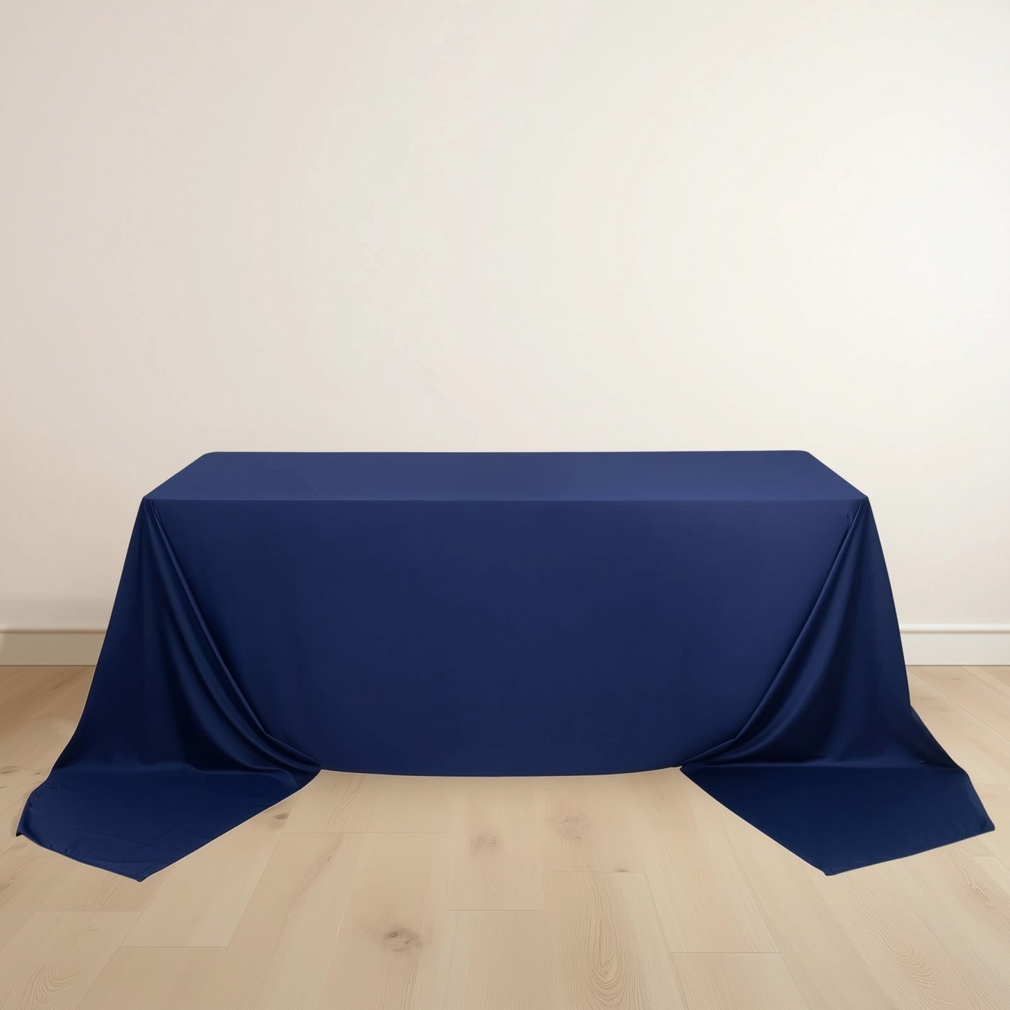 90"x156" Navy Blue Scuba Wrinkle Free Rectangular Tablecloth, Seamless Scuba Polyester Tablecloth