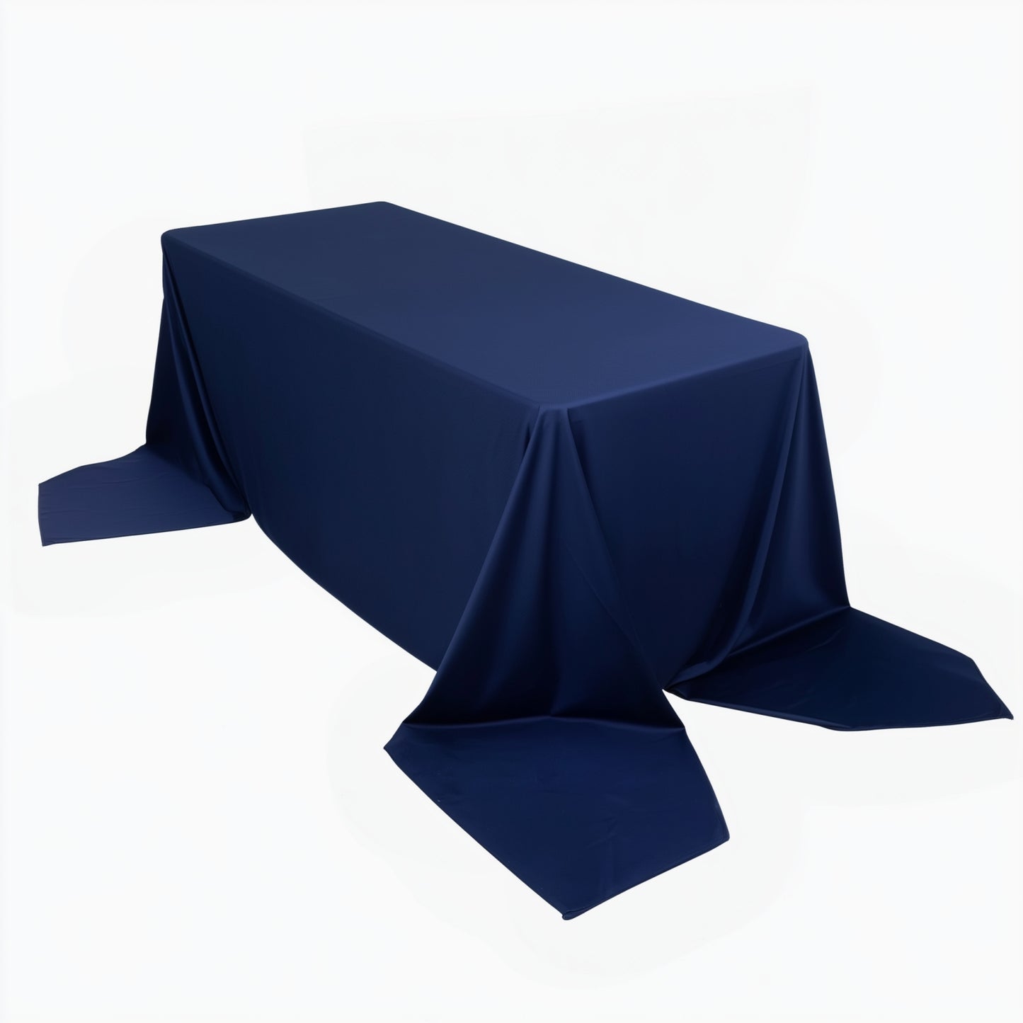 90"x156" Navy Blue Scuba Wrinkle Free Rectangular Tablecloth, Seamless Scuba Polyester Tablecloth