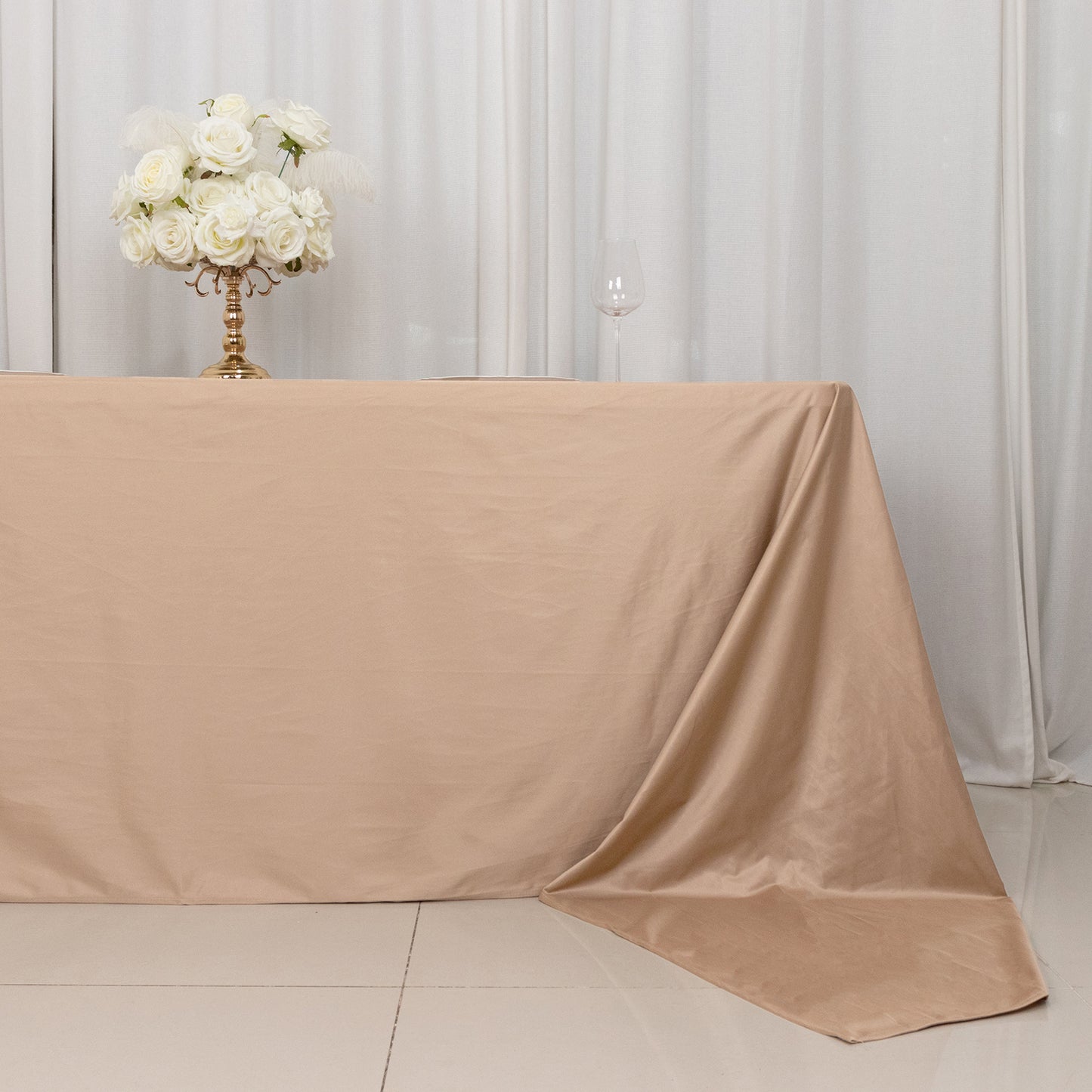 90"x156" Nude Premium Scuba Wrinkle Free Rectangular Tablecloth, Seamless Scuba Polyester Tablecloth