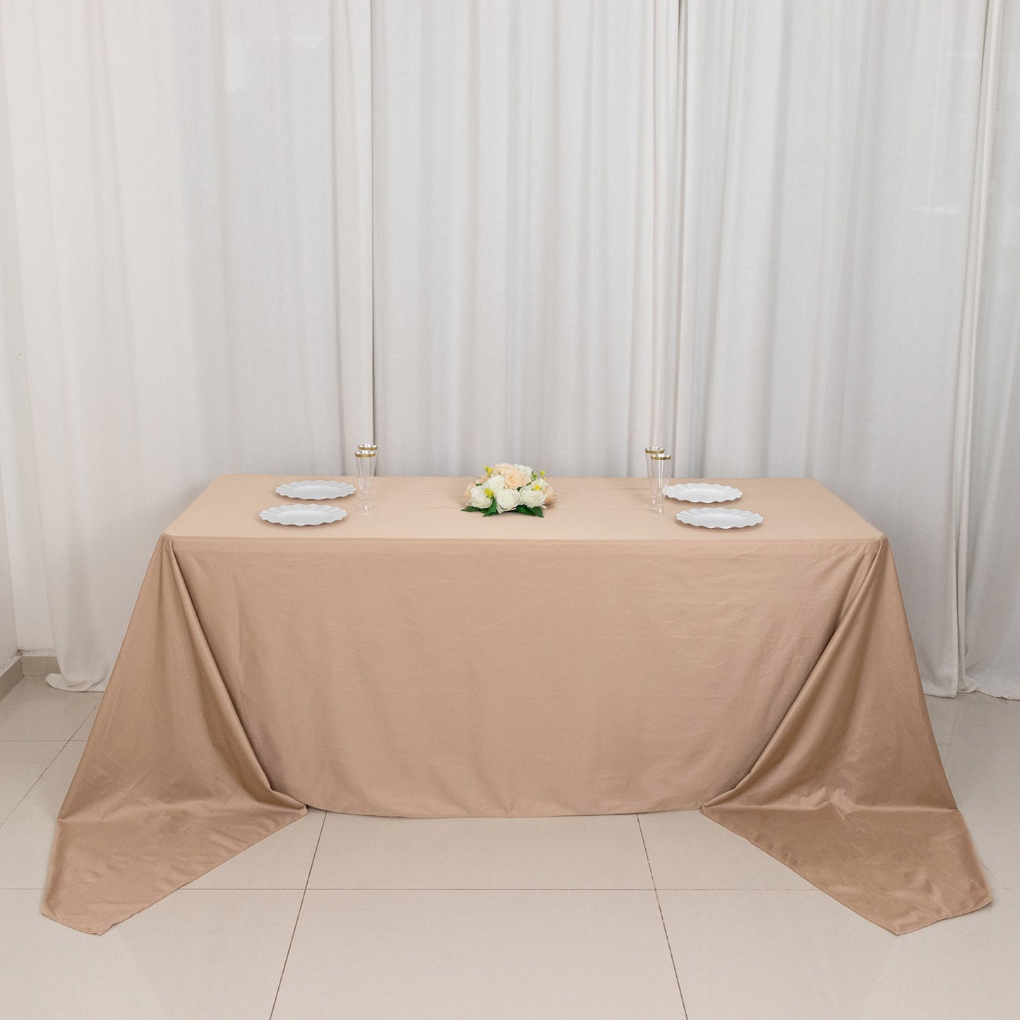 90"x156" Nude Premium Scuba Wrinkle Free Rectangular Tablecloth, Seamless Scuba Polyester Tablecloth