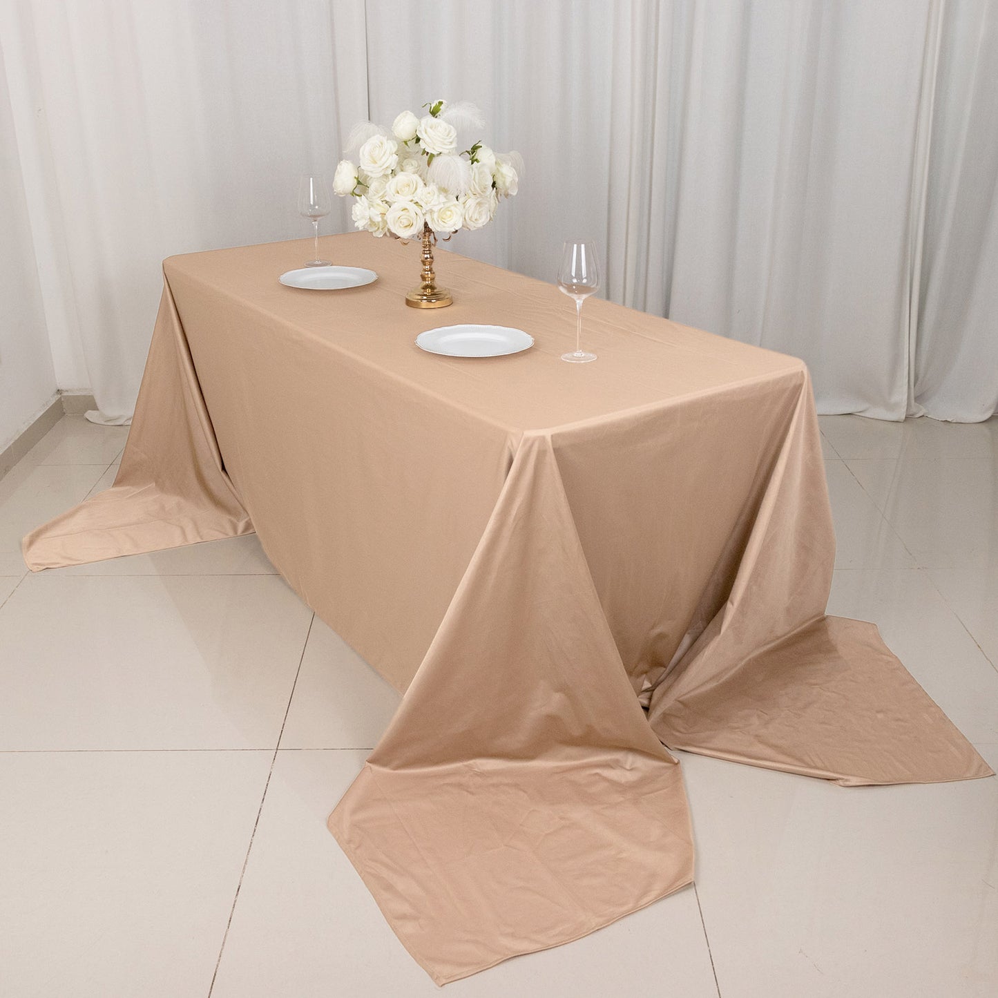 90"x156" Nude Premium Scuba Wrinkle Free Rectangular Tablecloth, Seamless Scuba Polyester Tablecloth