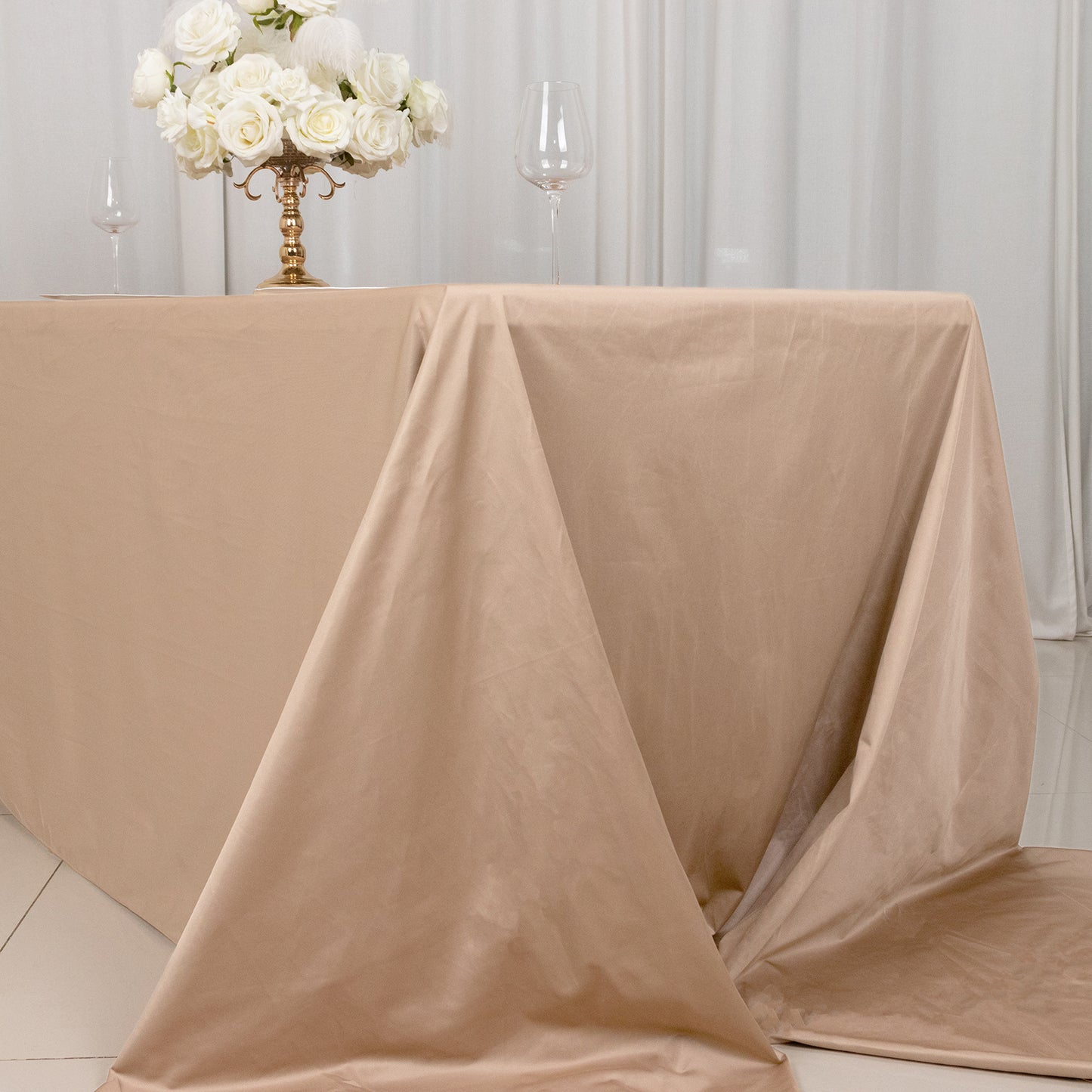 90"x156" Nude Premium Scuba Wrinkle Free Rectangular Tablecloth, Seamless Scuba Polyester Tablecloth