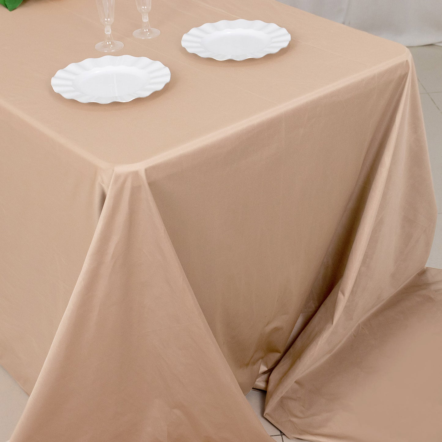 90"x156" Nude Premium Scuba Wrinkle Free Rectangular Tablecloth, Seamless Scuba Polyester Tablecloth