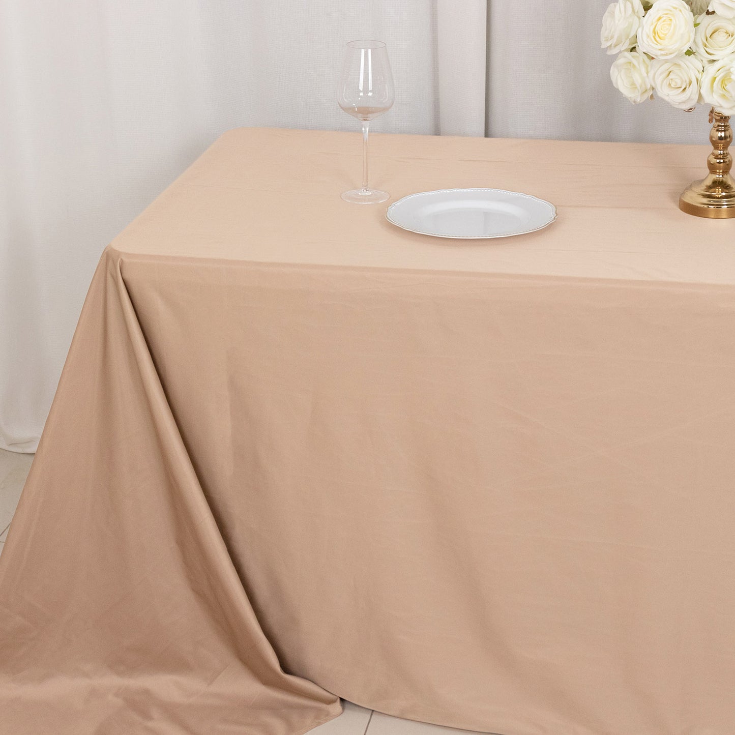 90"x156" Nude Premium Scuba Wrinkle Free Rectangular Tablecloth, Seamless Scuba Polyester Tablecloth