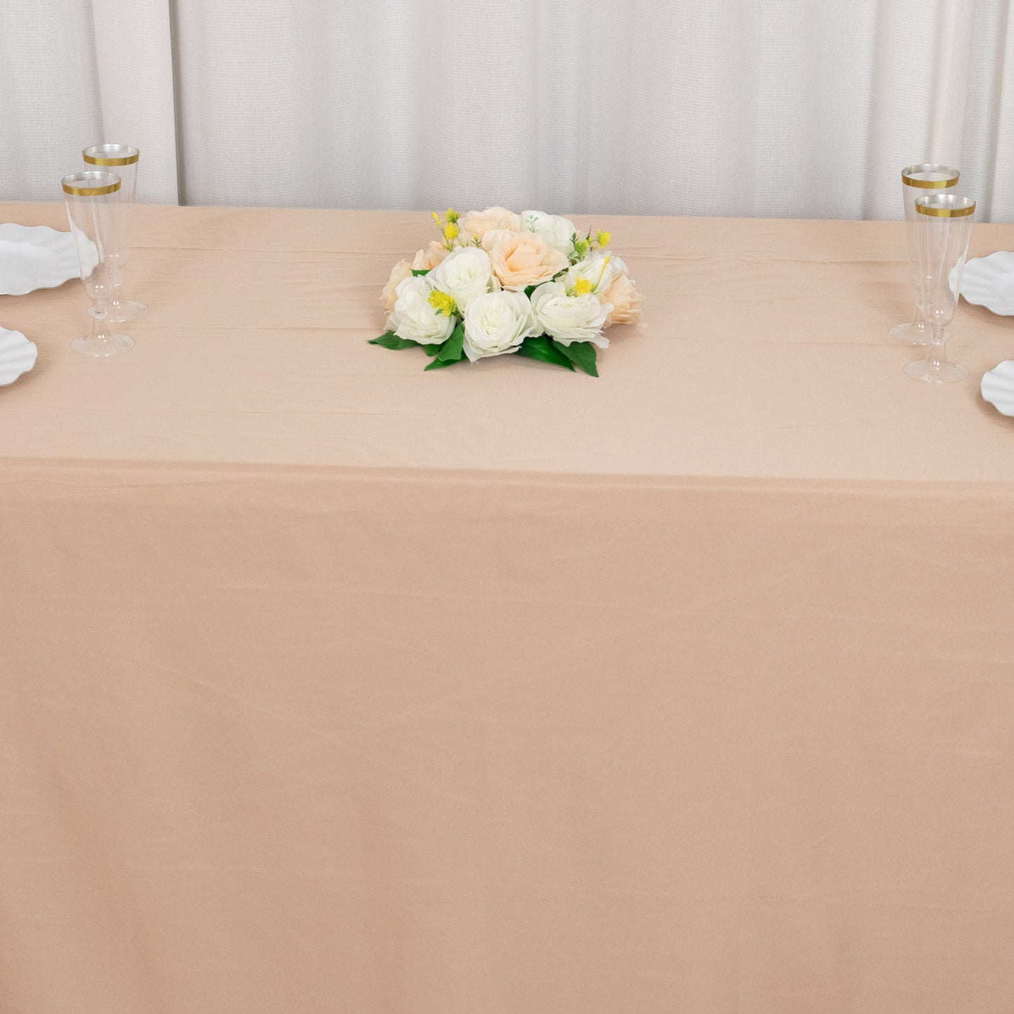 90"x156" Nude Premium Scuba Wrinkle Free Rectangular Tablecloth, Seamless Scuba Polyester Tablecloth