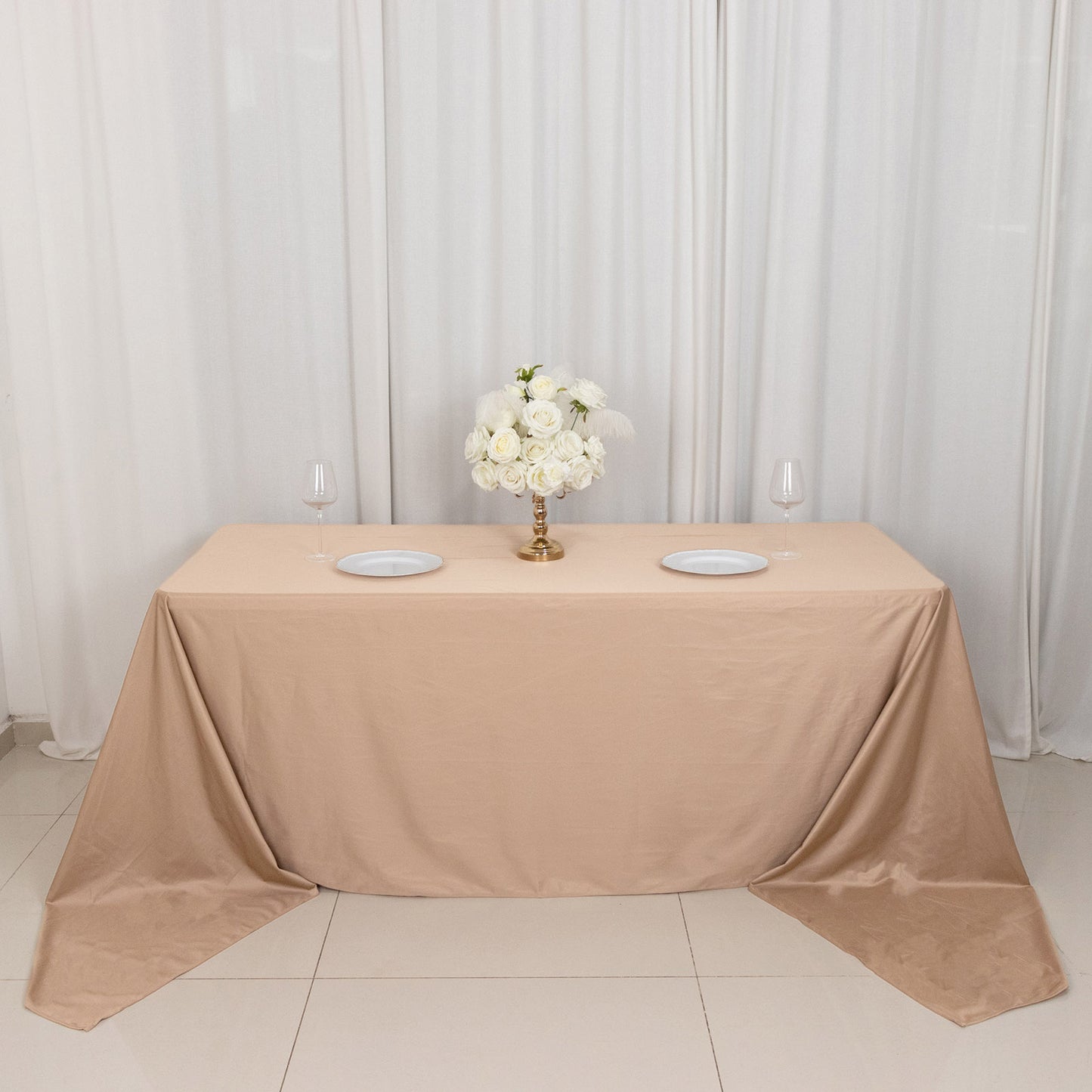 90"x156" Nude Premium Scuba Wrinkle Free Rectangular Tablecloth, Seamless Scuba Polyester Tablecloth