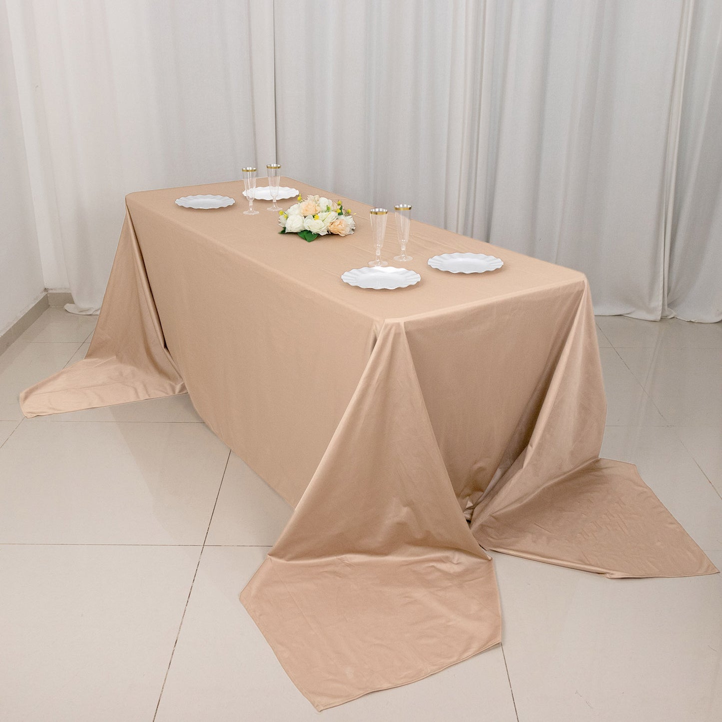 90"x156" Nude Premium Scuba Wrinkle Free Rectangular Tablecloth, Seamless Scuba Polyester Tablecloth