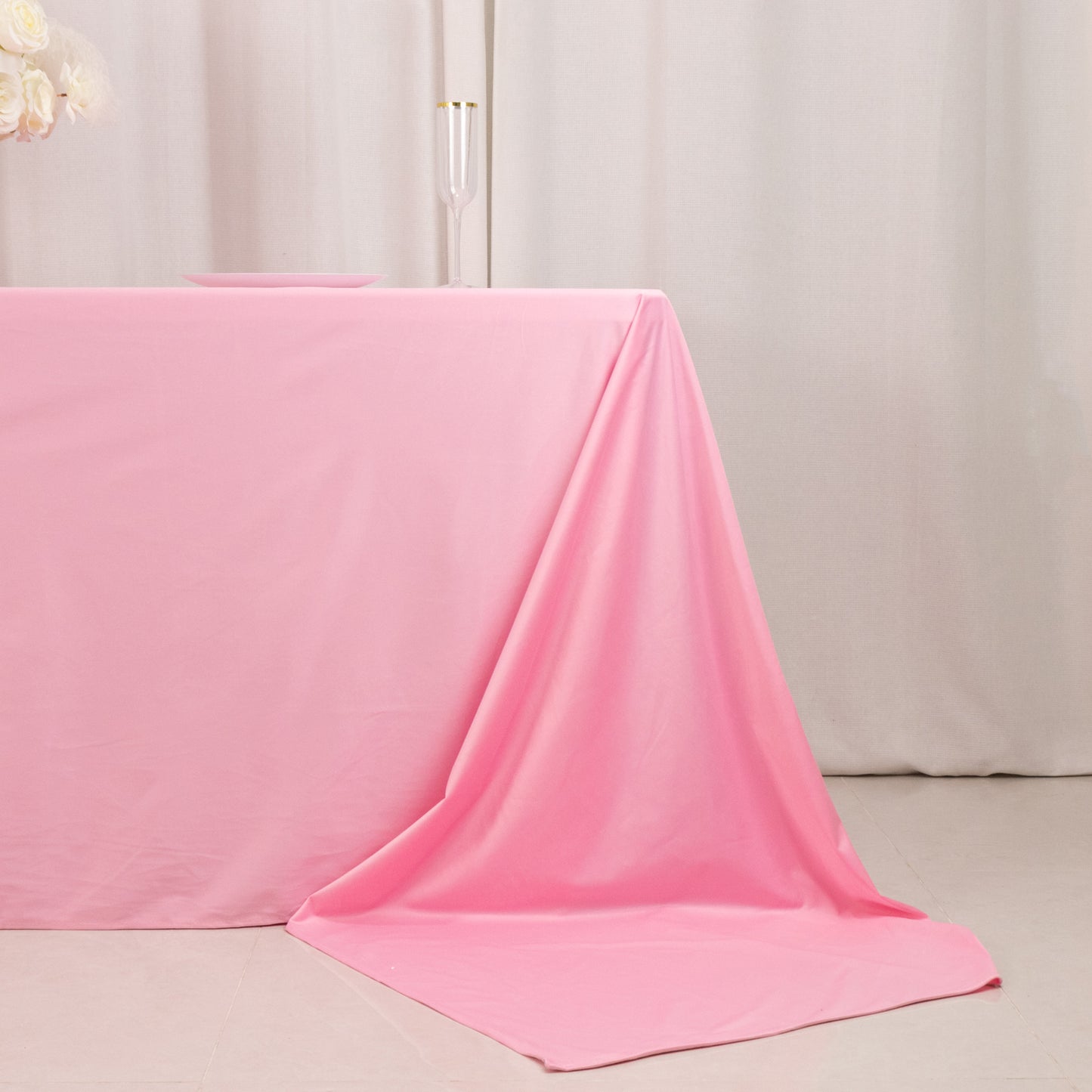 90"x156" Pink Premium Scuba Wrinkle Free Rectangular Tablecloth, Seamless Scuba Polyester Tablecloth for 8 Foot Table With Floor-Length Drop