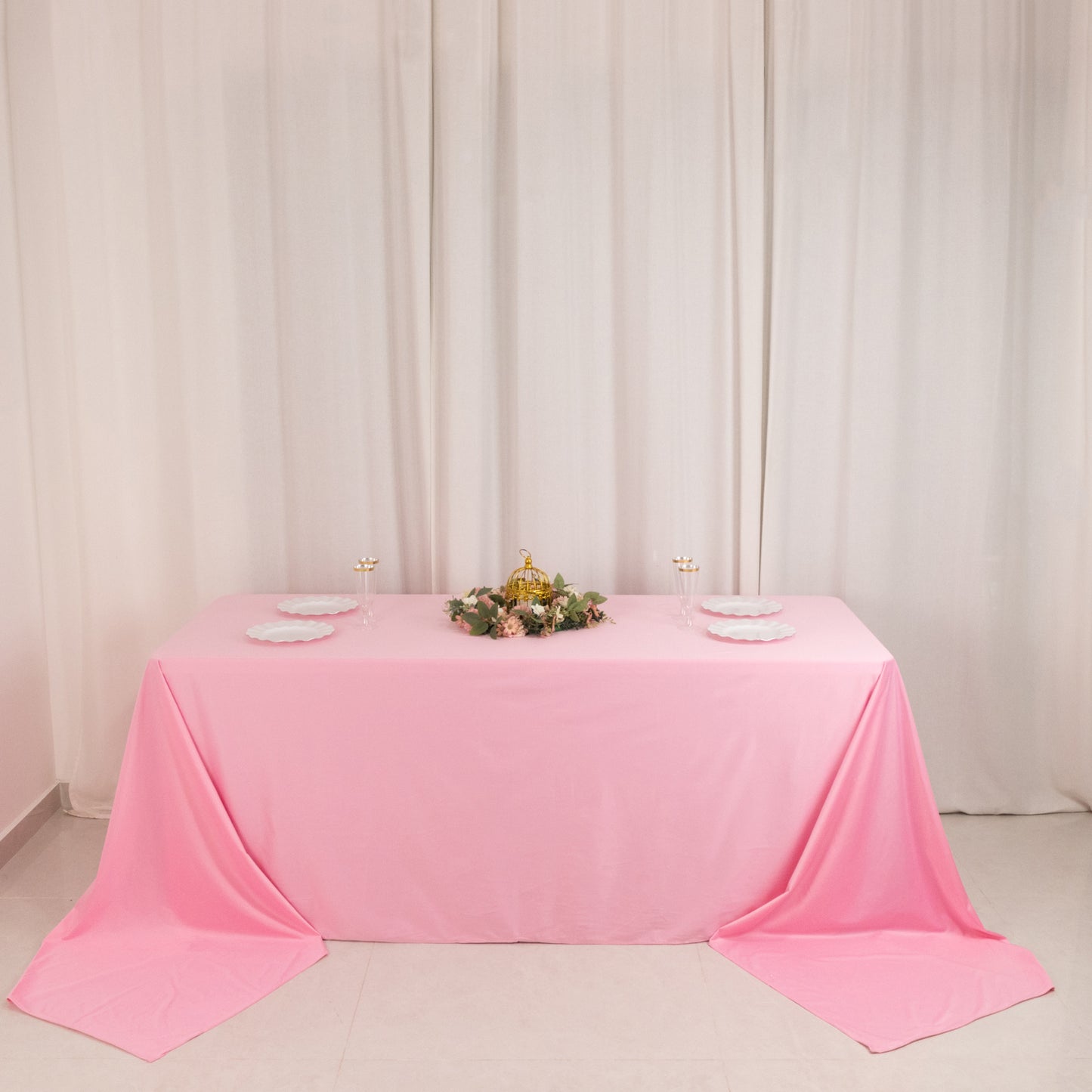 90"x156" Pink Premium Scuba Wrinkle Free Rectangular Tablecloth, Seamless Scuba Polyester Tablecloth for 8 Foot Table With Floor-Length Drop