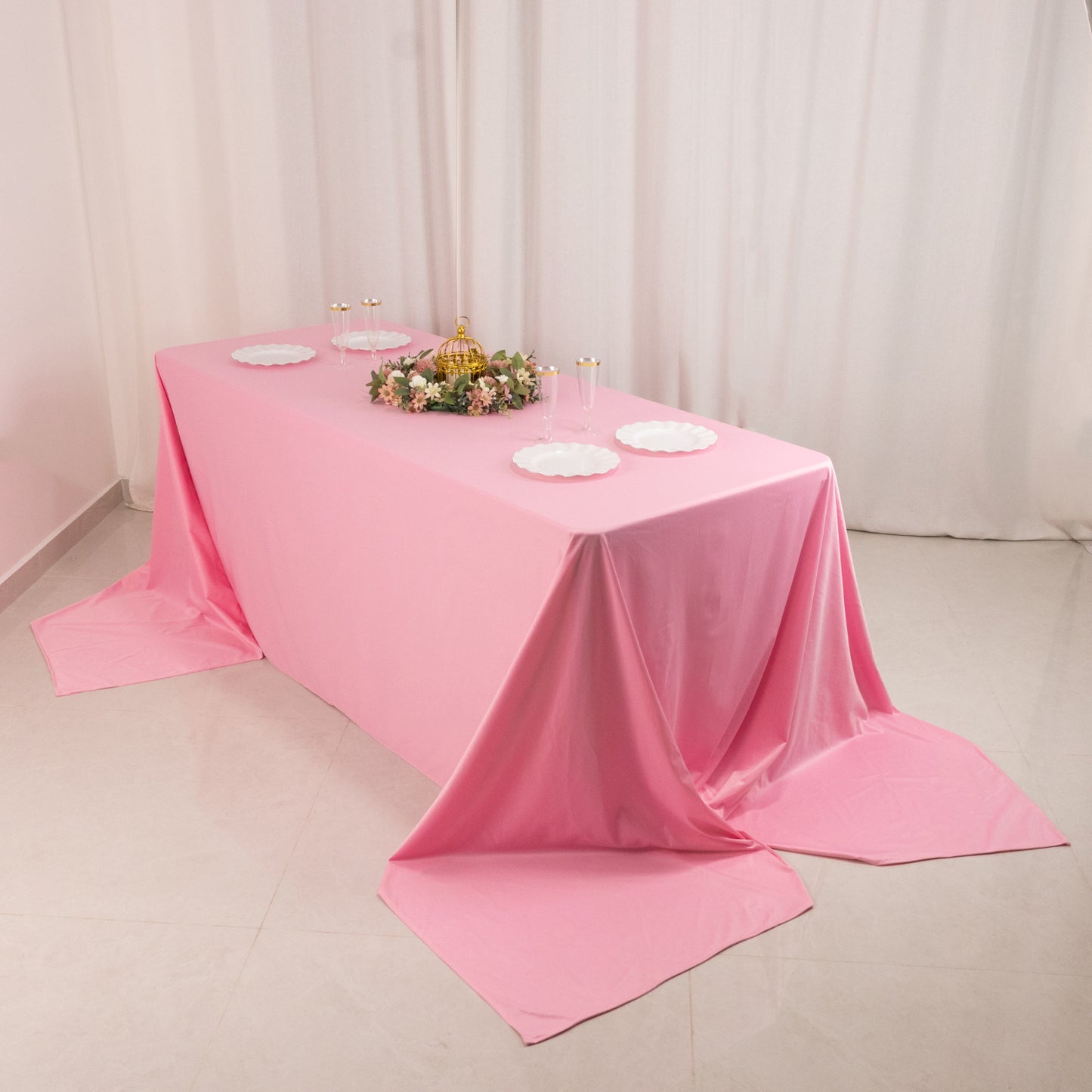 90"x156" Pink Premium Scuba Wrinkle Free Rectangular Tablecloth, Seamless Scuba Polyester Tablecloth for 8 Foot Table With Floor-Length Drop